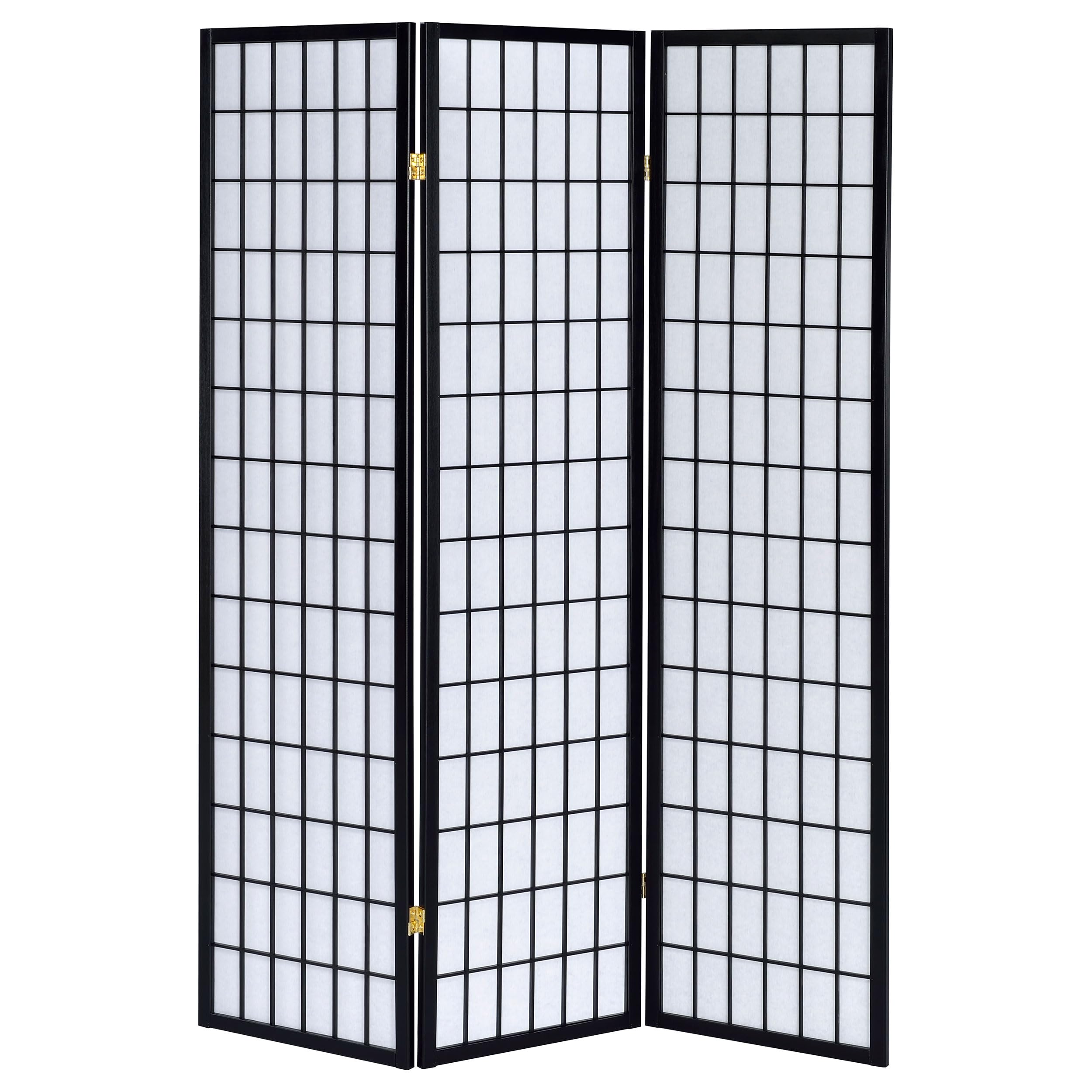 Coaster Home Furnishings Carrie 3-Panel Room Divider Folding Shoji Screen - Black | Privacy Partition for Home Office, Bedroom & Living Room | Modern Asian-Inspired Decor