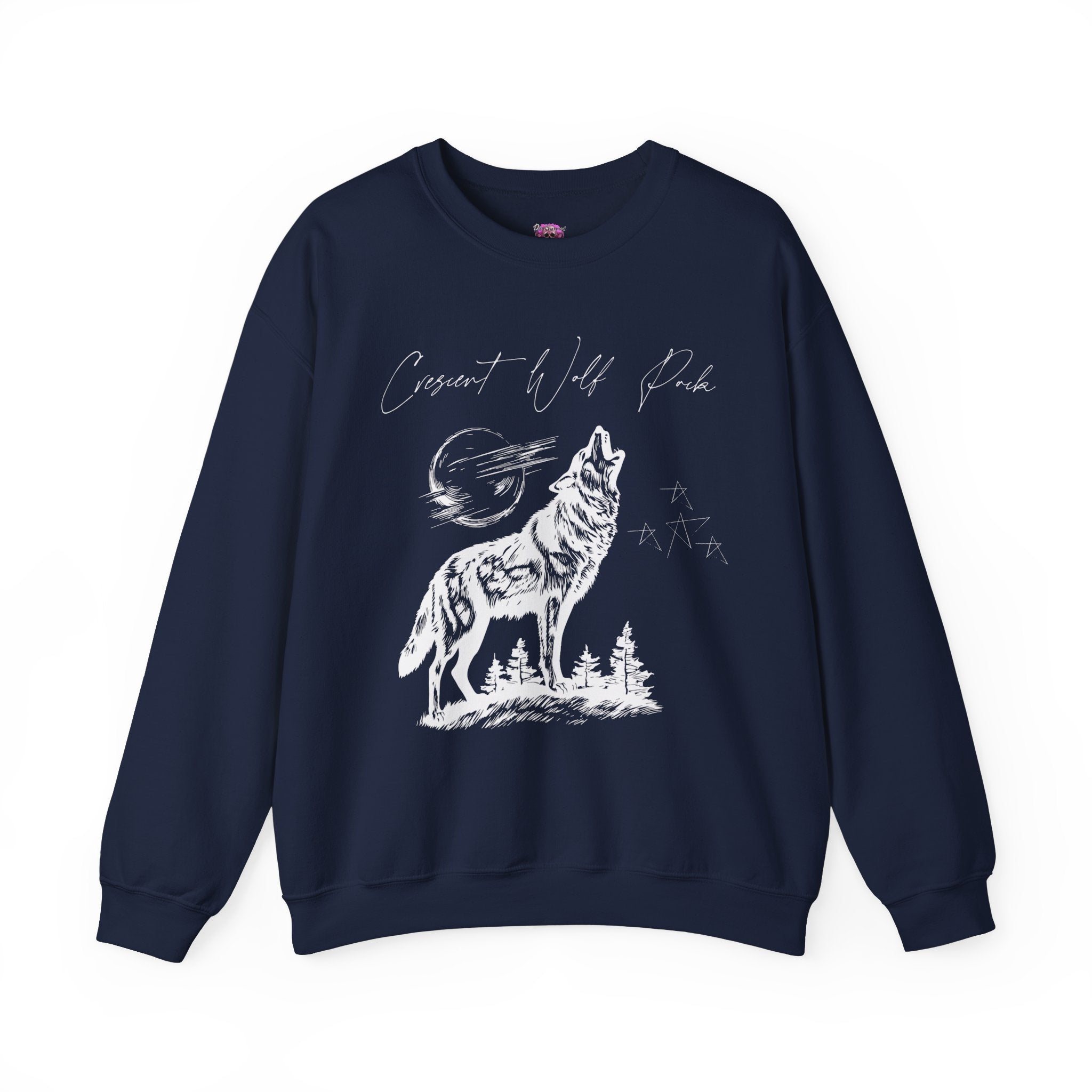 Crescent Wolf Pack Crewneck Sweatshirt - Stylish Graphic Pullover for Men & Women - Perfect for Casual Wear, Street Fashion, and Outdoor Activities