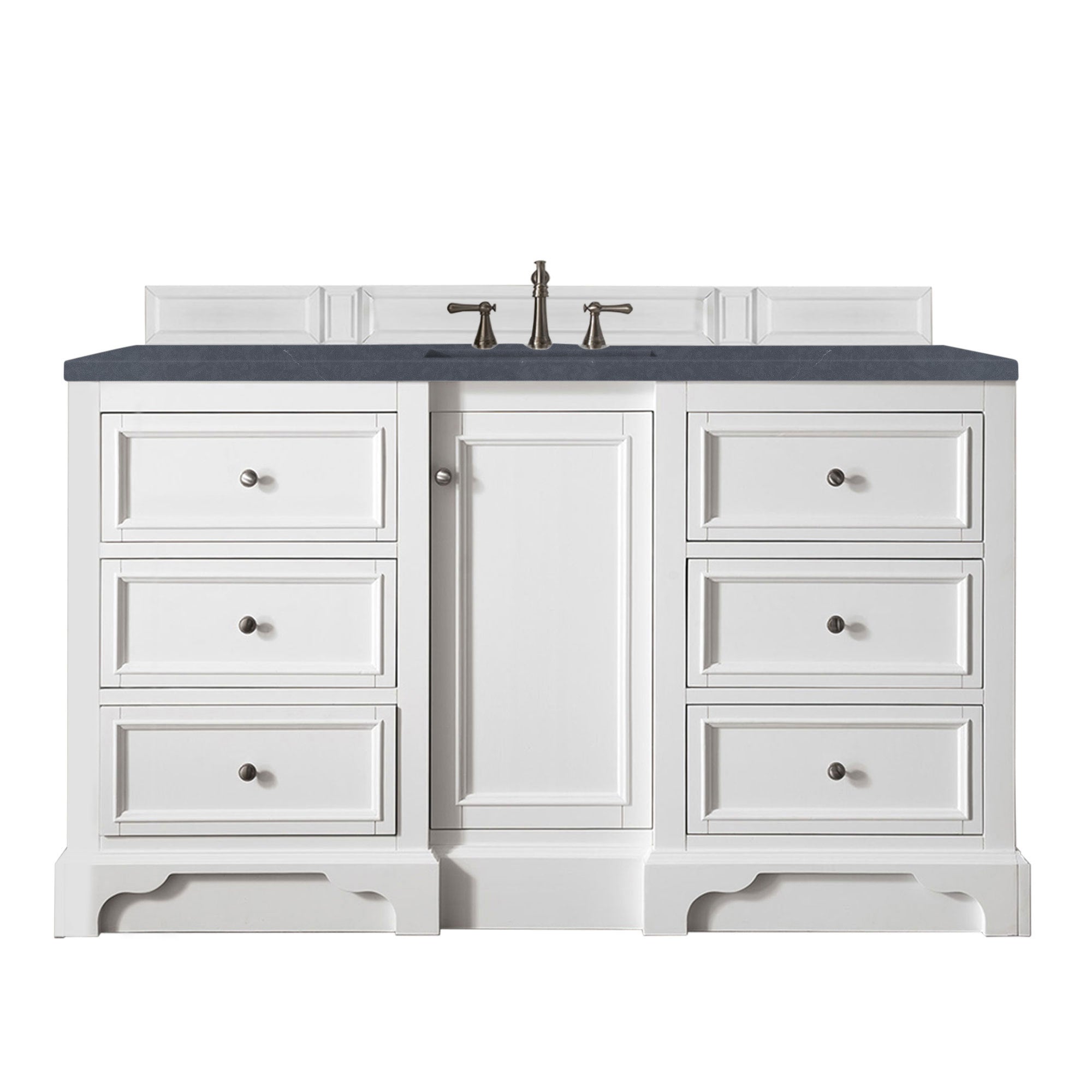 De Soto 60 Inch Single Bathroom Vanity Set with Bright White Finish & 3CM Charcoal Soapstone Quartz Countertop - Modern Sink Cabinet for Small Space Bathroom Remodel, Powder Room or Guest Bath