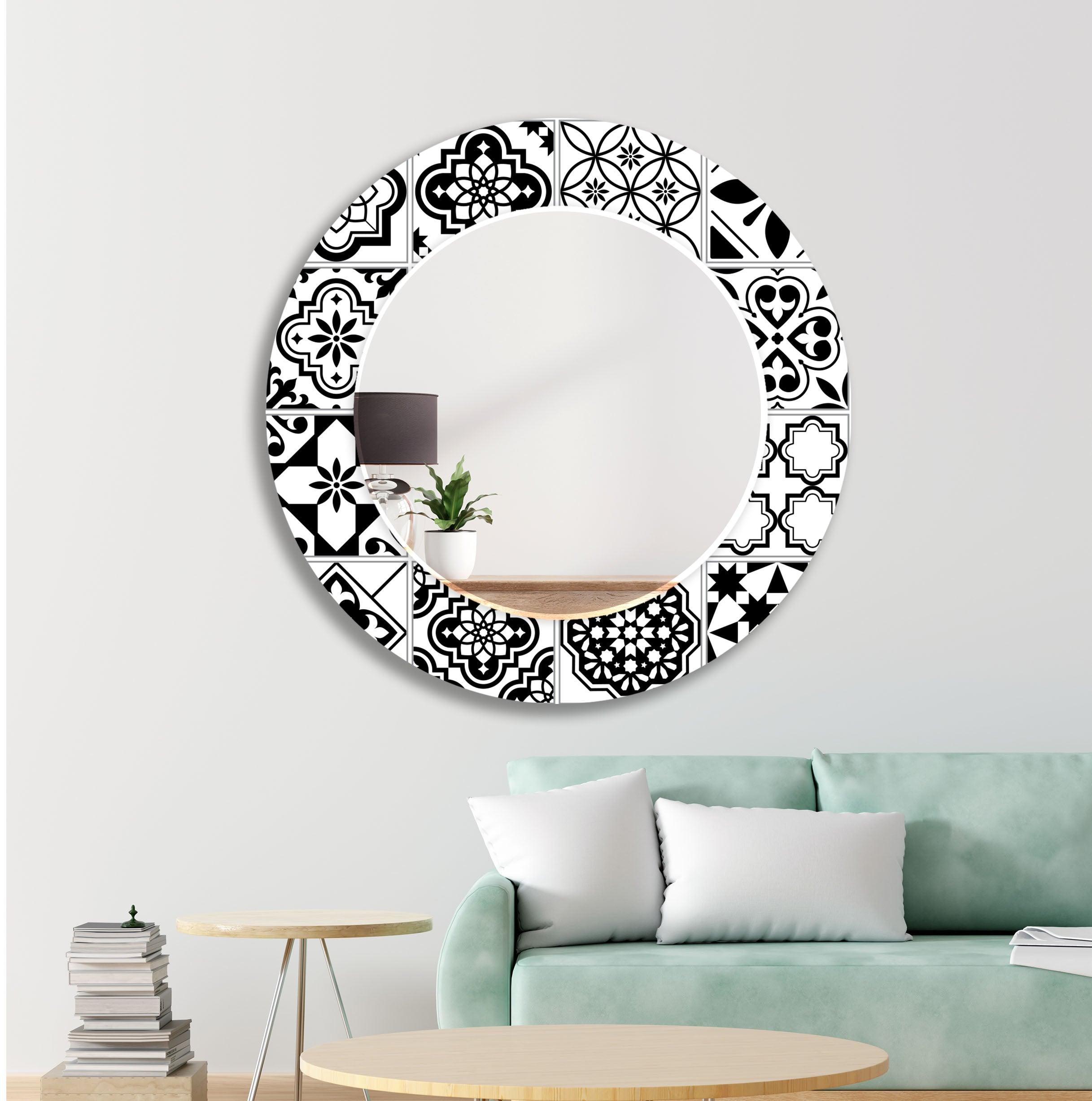 Black and White Mosaic Wall Mirror - Decorative Bathroom Vanity Mirror for Home Decor, Living Room, Bedroom, or Entryway