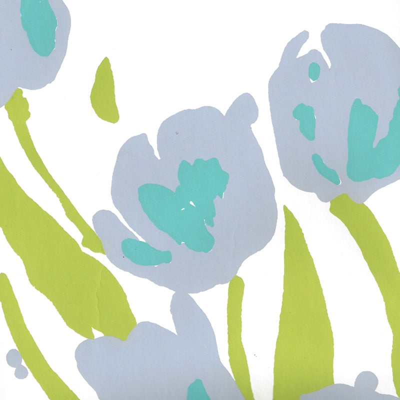 Tulip Multicolor Wallpaper - Lilac, Turquoise & Green Floral Design on White Background | Perfect for Bedroom, Living Room & Home Decor