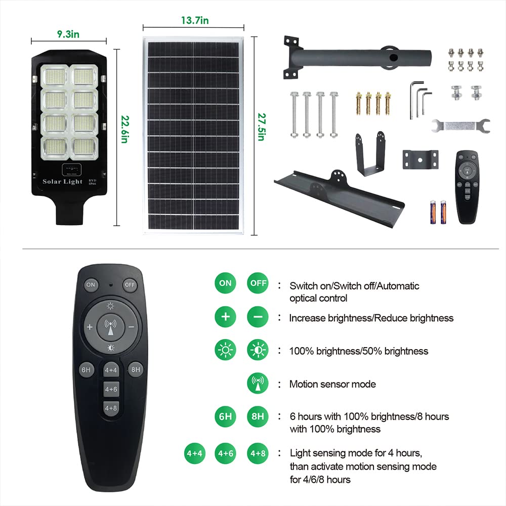 1600W Solar Street Lights Outdoor with Remote & Motion Sensor - IP66 Waterproof LED Flood Lights for Parking Lot, Stadium, Pathway, Yard, Driveway, Roadway, Basketball Court - Dusk to Dawn Security Lighting for Enhanced Safety & Energy Savings