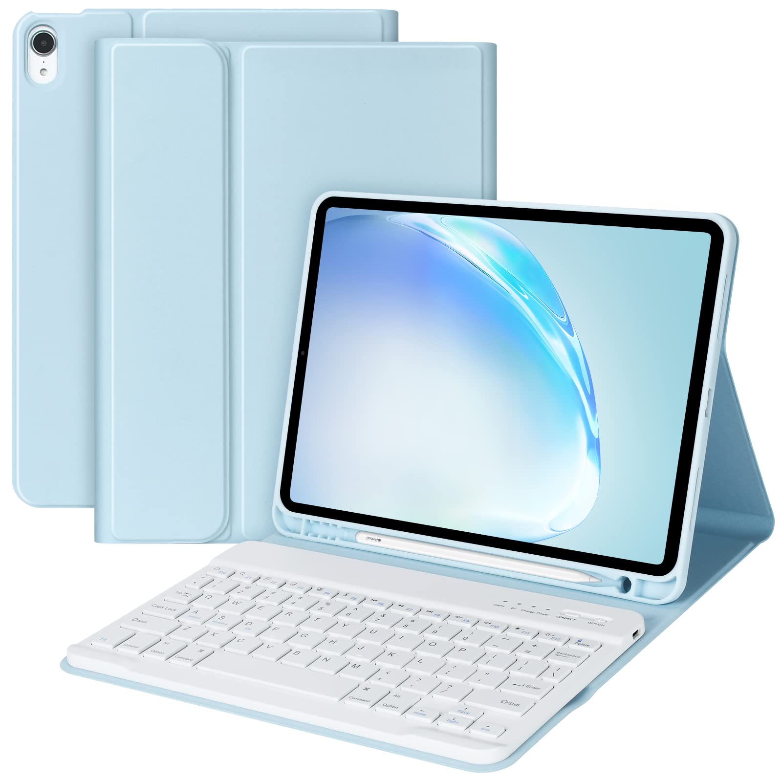 BQSS Wireless Keyboard Case for iPad Air 11 Inch (M2) 2024 & iPad Air 10.9 Inch 5th/4th Gen 2022 - Detachable Bluetooth Keyboard with Pencil Holder - Compatible with iPad Air 4th 2020 & iPad Pro 1st Gen - Perfect for Work, Study & Travel (Blue)