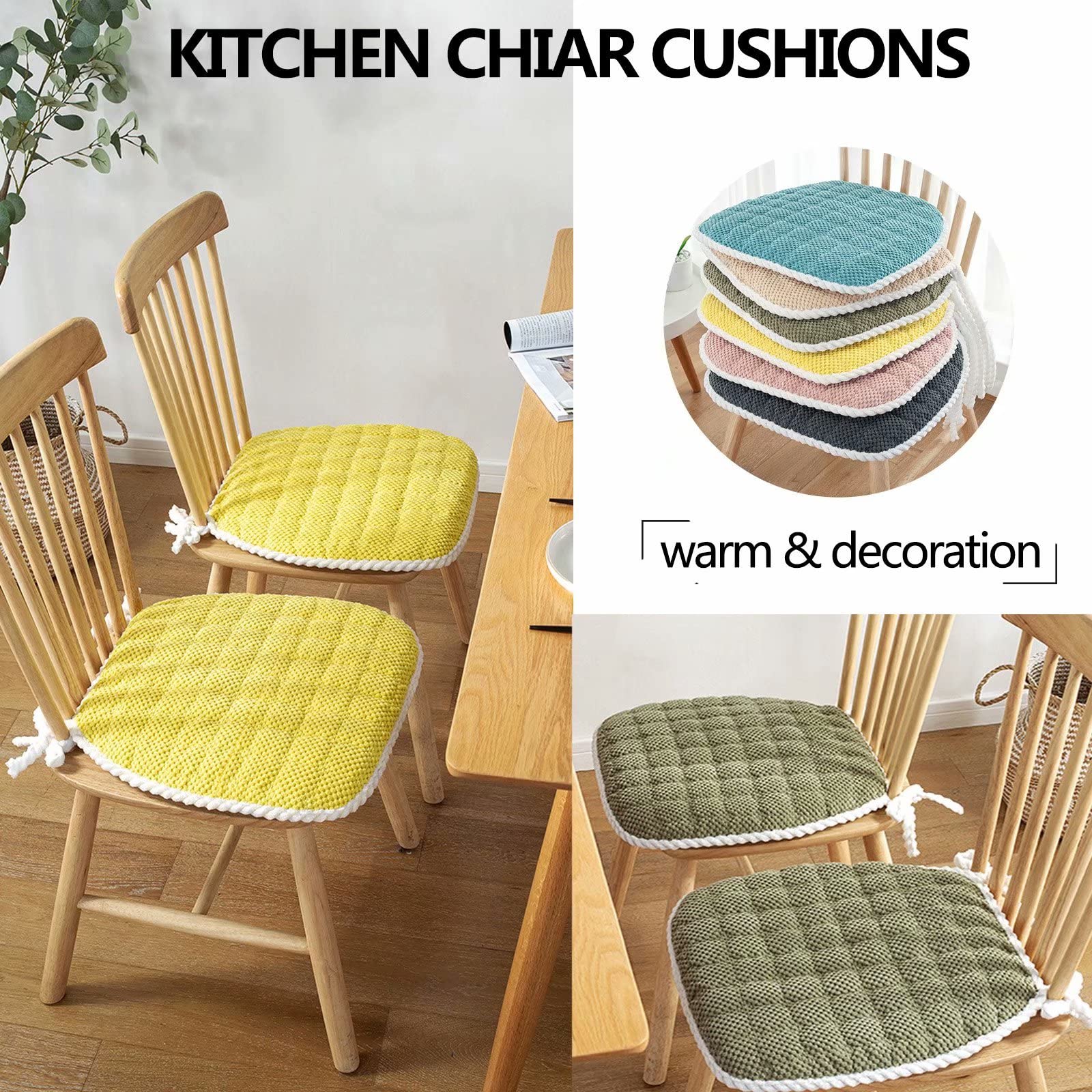 Farmhouse Style Kitchen Chair Cushions Set of 4 with Ties - Corn Kernels Fabric Dining Seat Cushions (Beige) - Durable & Washable for Dining Room, Kitchen, Breakfast Nook & Outdoor Patio
