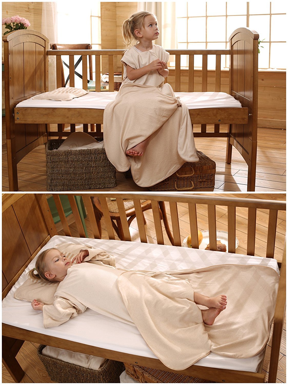 Organic Baby Sleeping Bag with Detachable Sleeves - Soft Wearable Blanket for Infants & Toddlers - Perfect for Autumn Nights, Nursery, and Travel