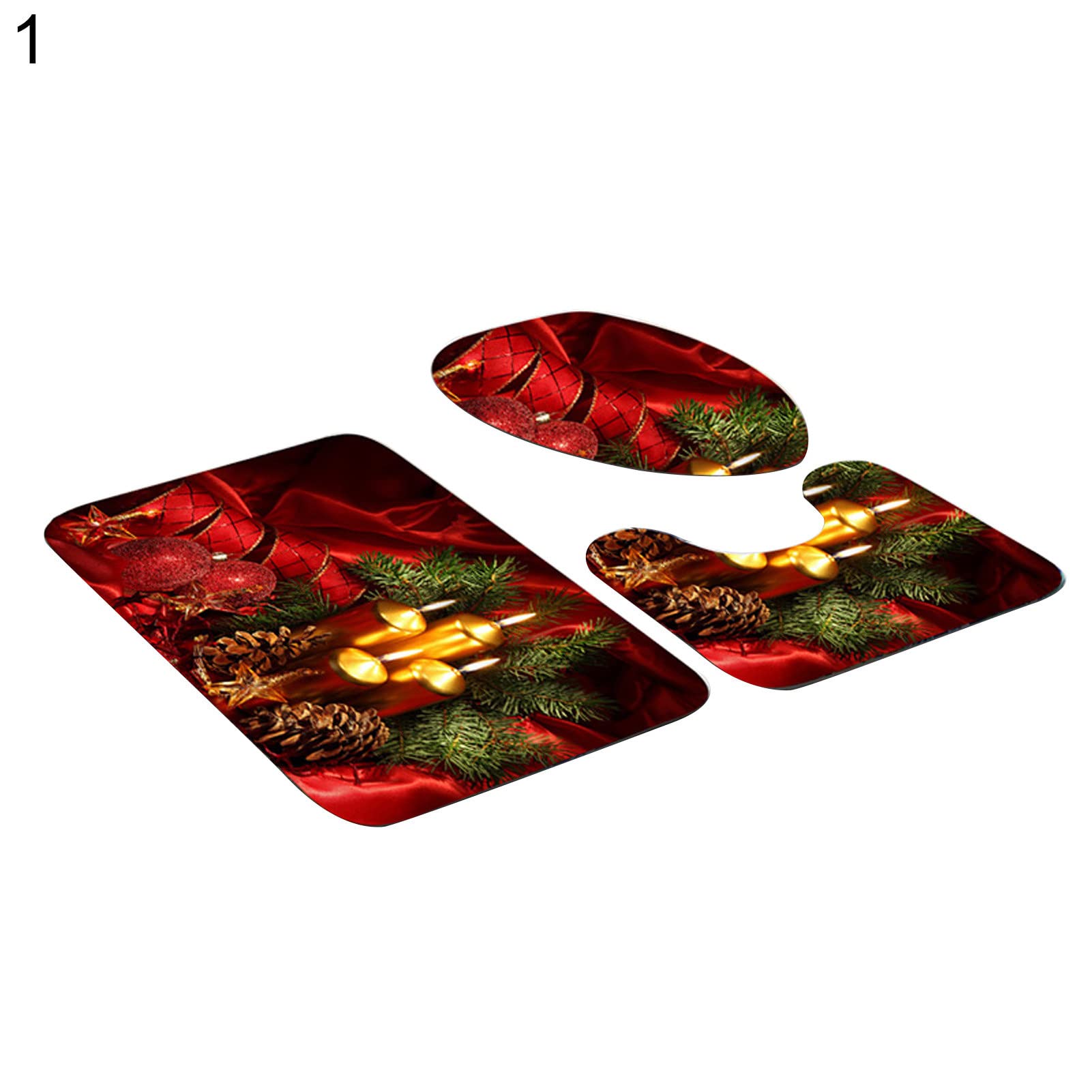 3Pcs Anti-Slip Bathroom Rug Set - Soft Polyester Contour Mats with Non-Skid Backing for Bathroom Safety, Durable & Absorbent Floor Mats for Shower, Tub and Vanity Areas - Christmas Home Decor Gift Idea