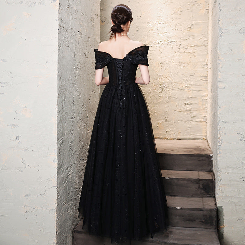 Black Sparkly Off Shoulder Long Prom Dress for Women - Elegant Formal Evening Gown with Sequins - Perfect for Homecoming, Prom Night, Wedding Guest & Special Occasions