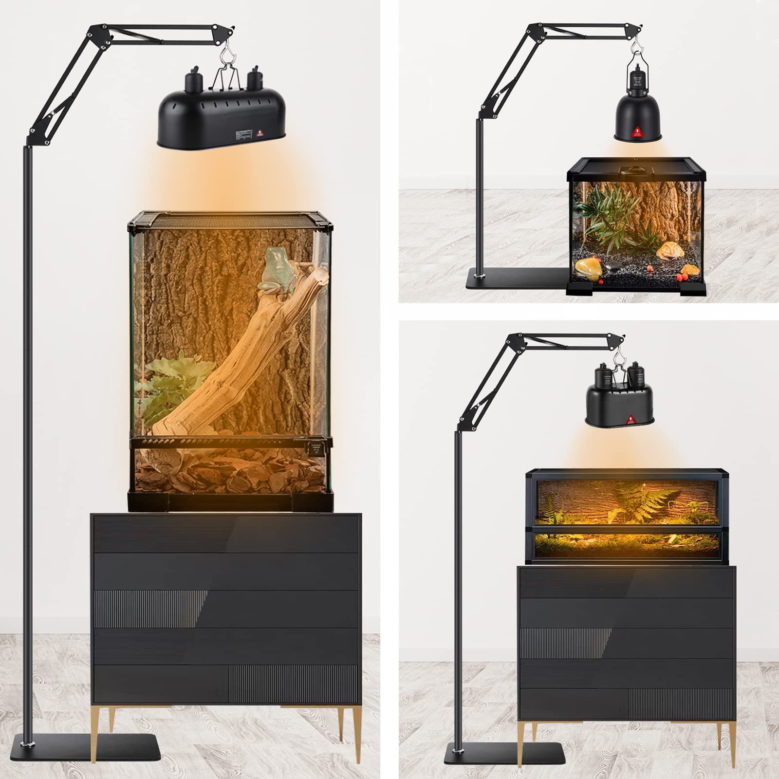 Adjustable Reptile Heat Lamp Stand (15.7-74.3 Inch) with 360° Swing Arm - Durable Lighting Fixture for Bearded Dragons, Turtles, Snakes & Chicks | Perfect for Terrariums, Reptile Tanks & Brooding Areas