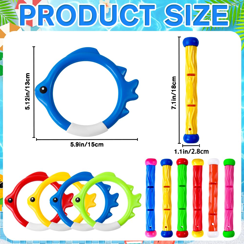 10PCS Colorful Dive Rings & Sticks - Kids Pool Toys for Swimming Training & Games