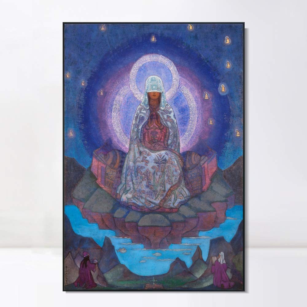 INVIN ART Framed Canvas Giclee Print - Mother of the World by Nicholas Roerich (1937) - 20x28 Inch Wall Art for Living Room & Home Office Decor - Black Slim Frame - Perfect for Spiritual Spaces & Meditation Rooms