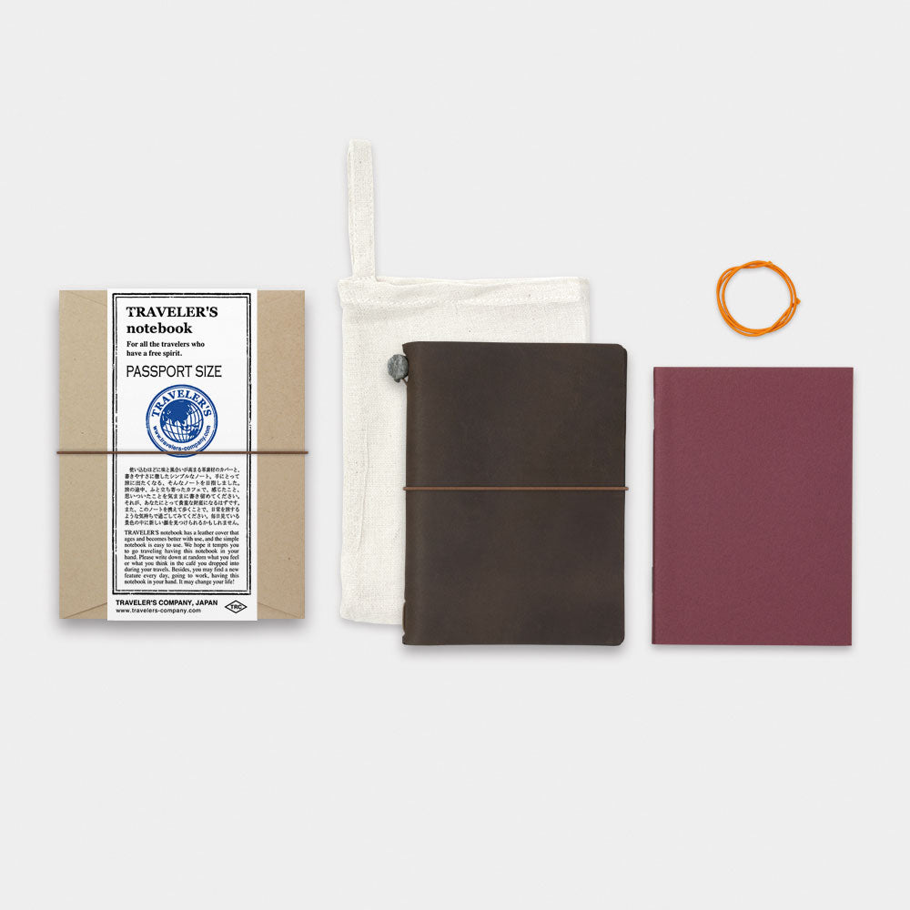 TRAVELER'S COMPANY TRAVELER'S Notebook Starter Kit - Passport Size Brown Leather Journal | Perfect for Travel, Journaling & Note Taking