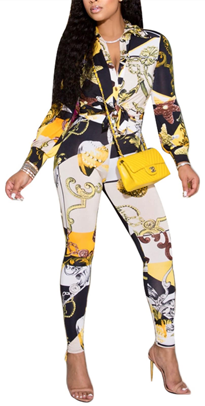 Stylish SAMACHICA Women's 2-Piece Button Down Jumpsuit Romper - Sexy Club Tracksuit Outfit for Nightlife & Parties | Perfect for Clubbing, Date Nights & Summer Festivals