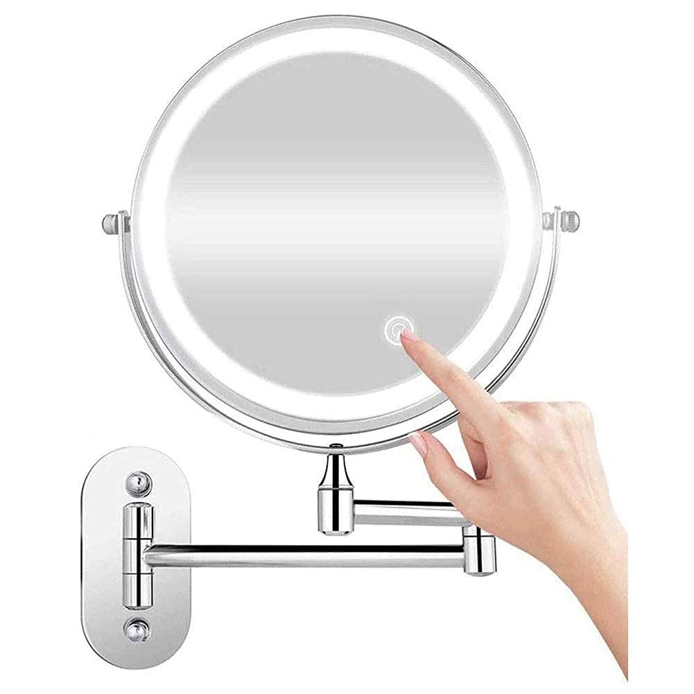 JYCCH Wall Mounted Makeup Mirror with Lights - Double Sided 1X/10X Magnifying Vanity Mirror, Swivel & Extendable, LED Illuminated for Perfect Makeup Application - Ideal for Bathroom, Bedroom & Dressing Room