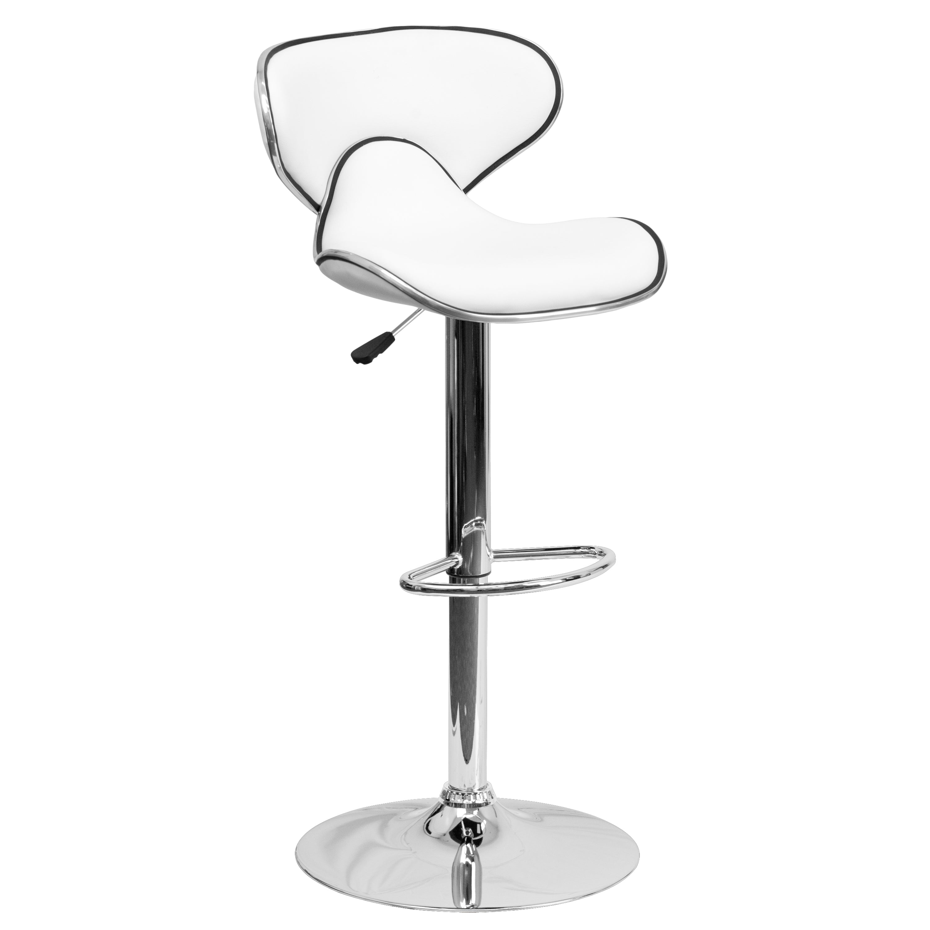 Devin Contemporary Adjustable Height Barstool - Black Vinyl Upholstery, Chrome Base - Modern Kitchen Island & Home Bar Stool for Dining & Entertaining