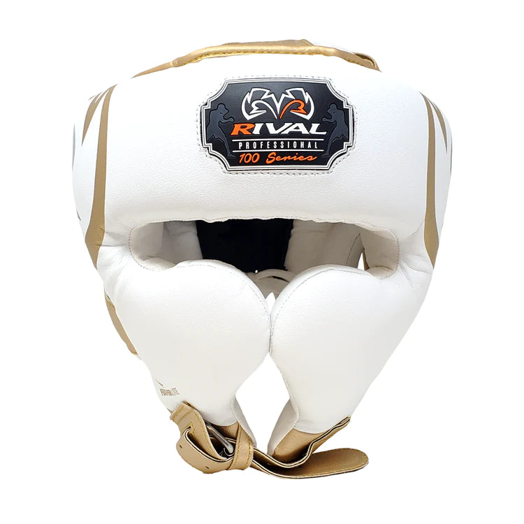 RIVAL RHG100 Boxing Headgear Limited Edition White & Gold - Premium Training & Sparring Gear for Fighters