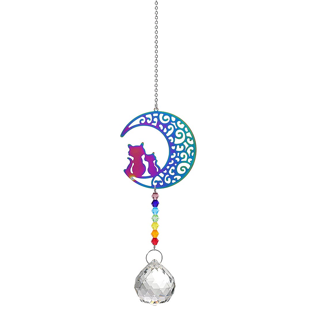 Chakra Beads Moon Cat Crystal Ball Prism Pendant - Rainbow Maker Hanging Suncatcher Ornament for Home Decor & Protection | Perfect for Windows, Meditation Spaces & Spiritual Healing