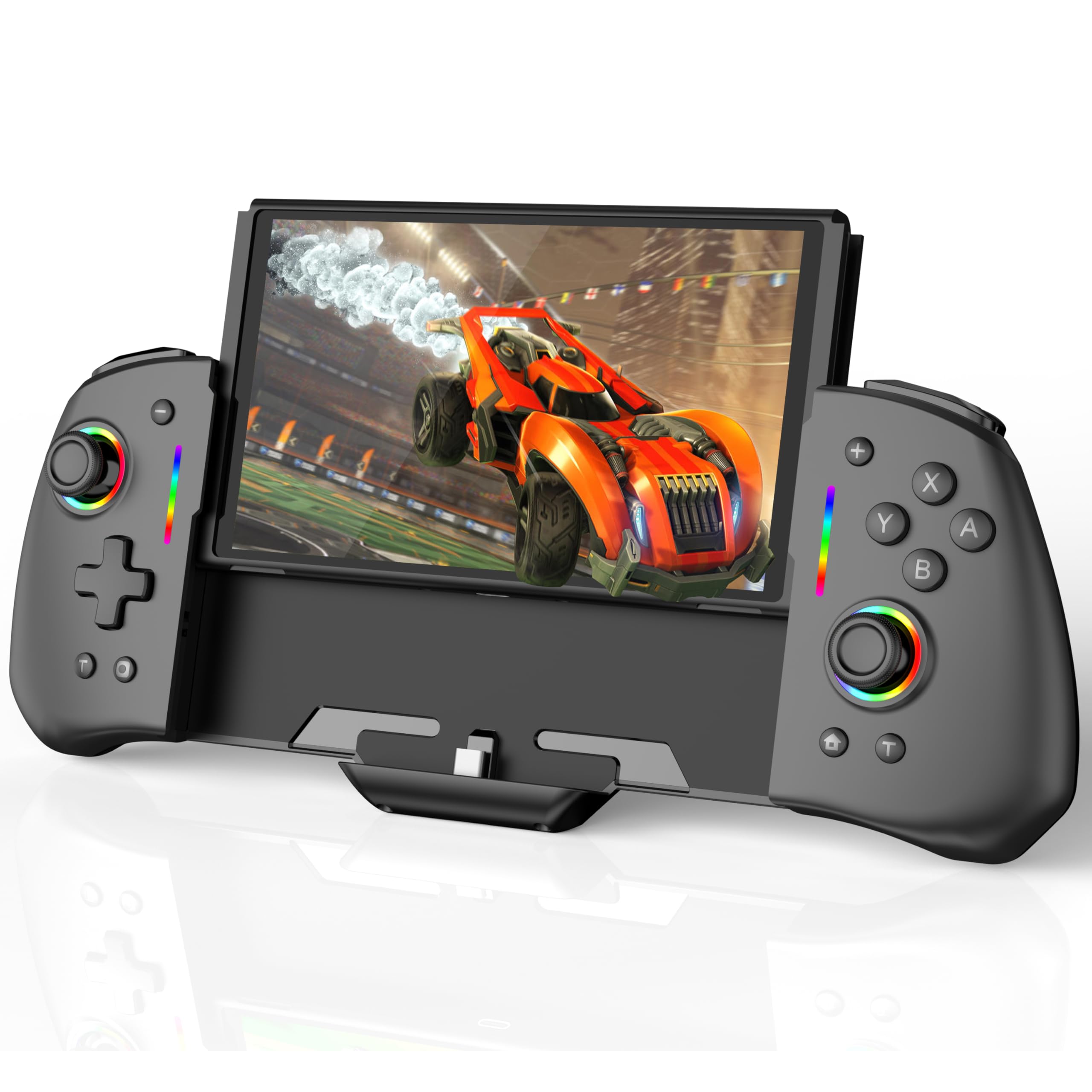 RREAKA Wireless Switch Controller for Nintendo Switch/OLED - Ergonomic Joypad with 9 Color LED Lights, Replacement for Nintendo Switch Joy-Con - Perfect for Gaming at Home, Travel & Multiplayer Sessions