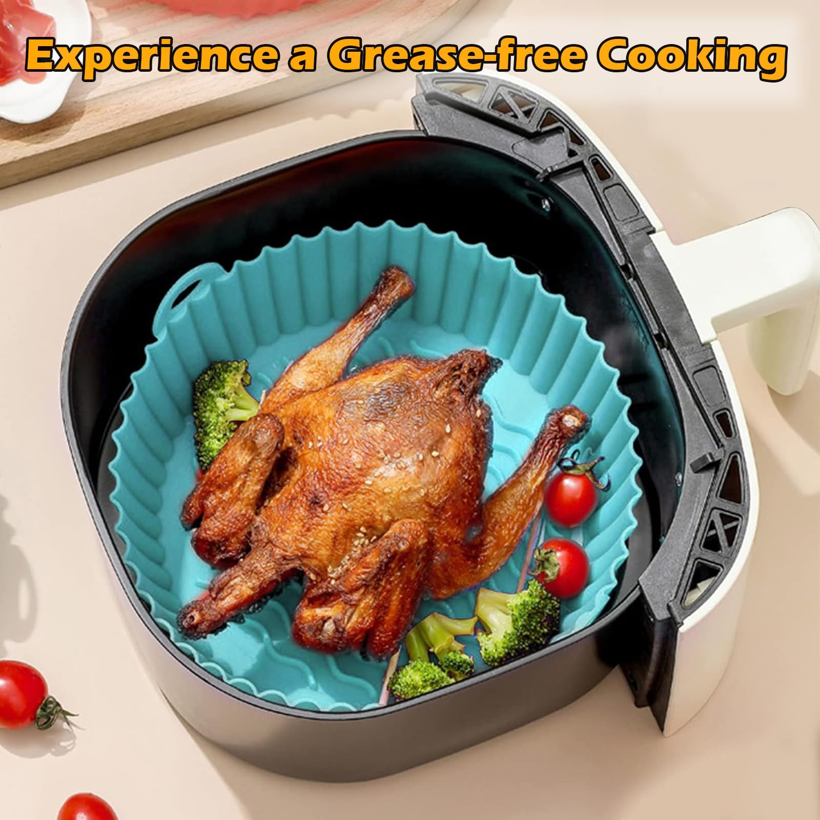 **Non-Stick Air Fryer Silicone Liners 7.8 Inch (2-Pack) – Fits 3-6QT Air Fryers, Compatible with Ninja AF101/AF161/AF150, Gourmia, COSORI & More – Thickened, Weighted & Sturdy – 100% Food Safe – Black & Cyan – Perfect for Healthy Cooking, Baking & Frying**