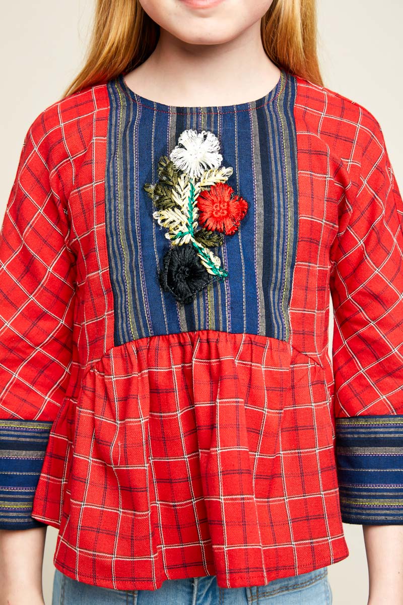 Floral Embroidered Plaid Blouse for Women - Stylish Casual Shirt for Spring & Summer Outfits | Perfect for Office, Dates & Weekend Wear