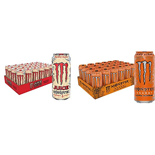 Monster Energy Drink Variety Pack - 24 Cans (16oz Each) | Pacific Punch & Ultra Sunrise Flavors | Sugar-Free & Juice Infused Energy Boost | Perfect for Workouts, Gaming & Late-Night Study Sessions