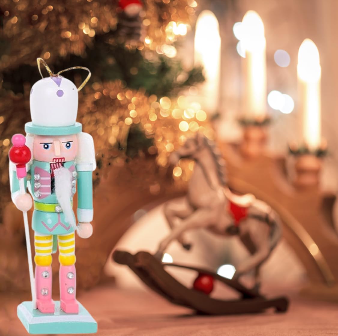 4 Pcs Wooden Christmas Soldier Nutcracker Ornaments - Traditional Holiday Decor for Shelves, Tables, Mantels & Christmas Tree - Perfect for Home, Office & Festive Party Decorations