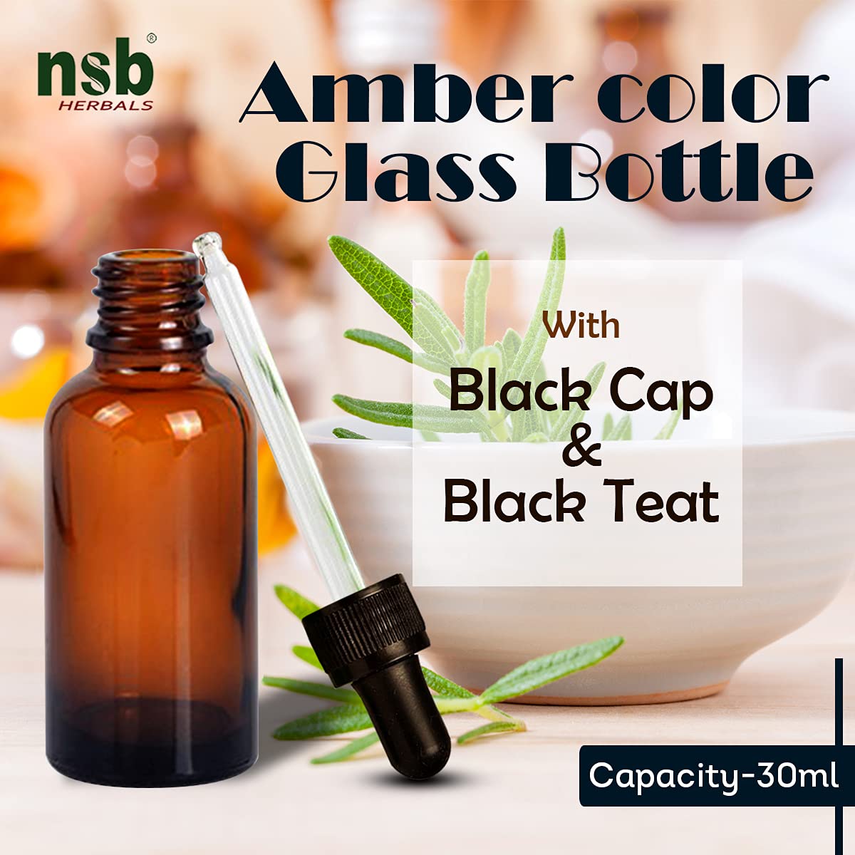 30ml Amber Round Empty Glass Bottle with Glass Dropper & Black Silicone Teat - Refillable, Leak Proof Essential Oil Bottles for Aromatherapy, Perfume Making (Pack of 3) - Perfect for DIY Blends, Travel & Home Storage