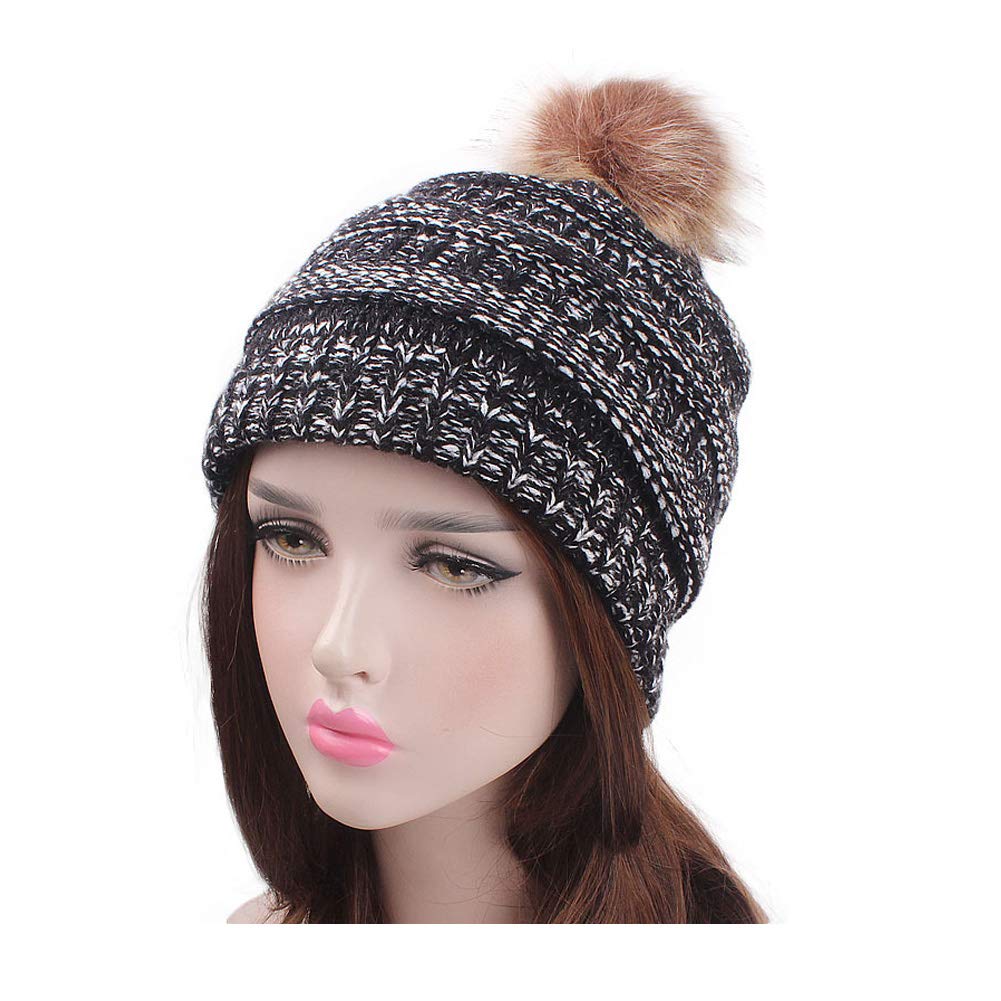 Soft Stretch Cable Knit Ribbed Faux Fur Pom Pom Beanie Hat - Warm Winter Knit Hat for Women & Men - Perfect for Skiing, Snowboarding & Outdoor Activities