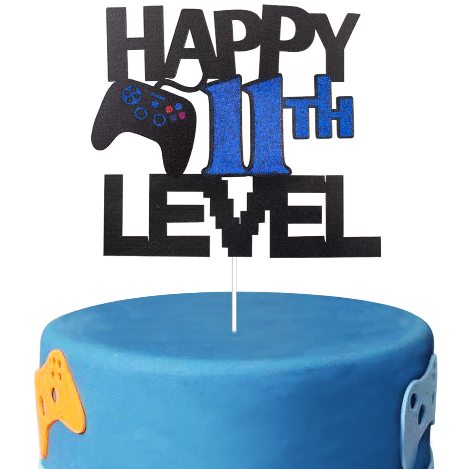 Happy 11th Birthday Video Game Cake Topper - Blue Glitter Gamer Level 11 Unlocked Party Decoration for Gaming Themed Birthday Cakes | Perfect for Boys' 11th Birthday Parties & Gamer Celebrations