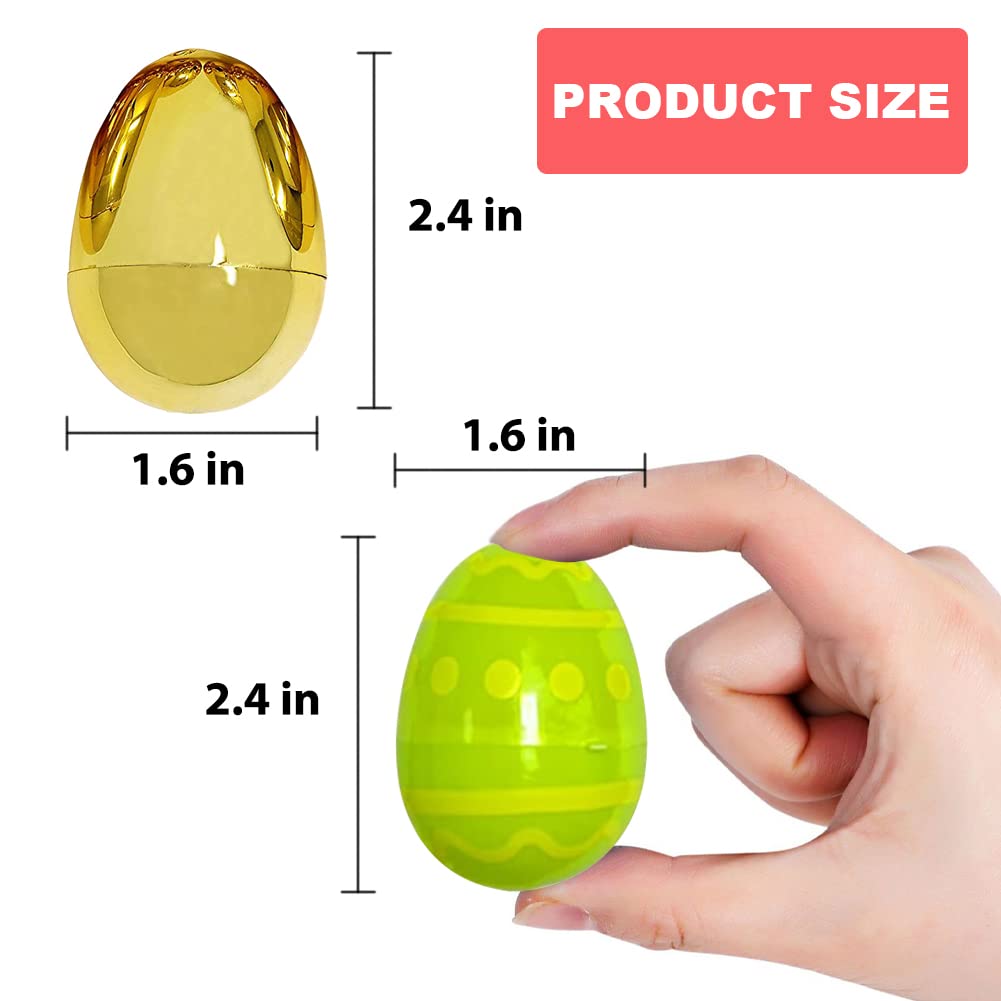 72PCS Printed Easter Eggs Plastic Golden Eggs - 2.4