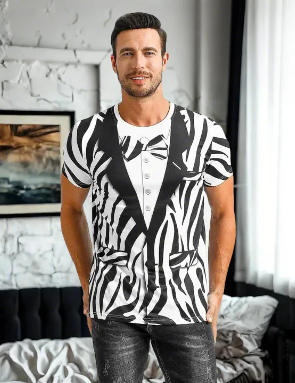 Funny Animal Print Tuxedo T-Shirts for Men - Novelty Dress Up Tees for Costume Parties, Cosplay & Casual Wear