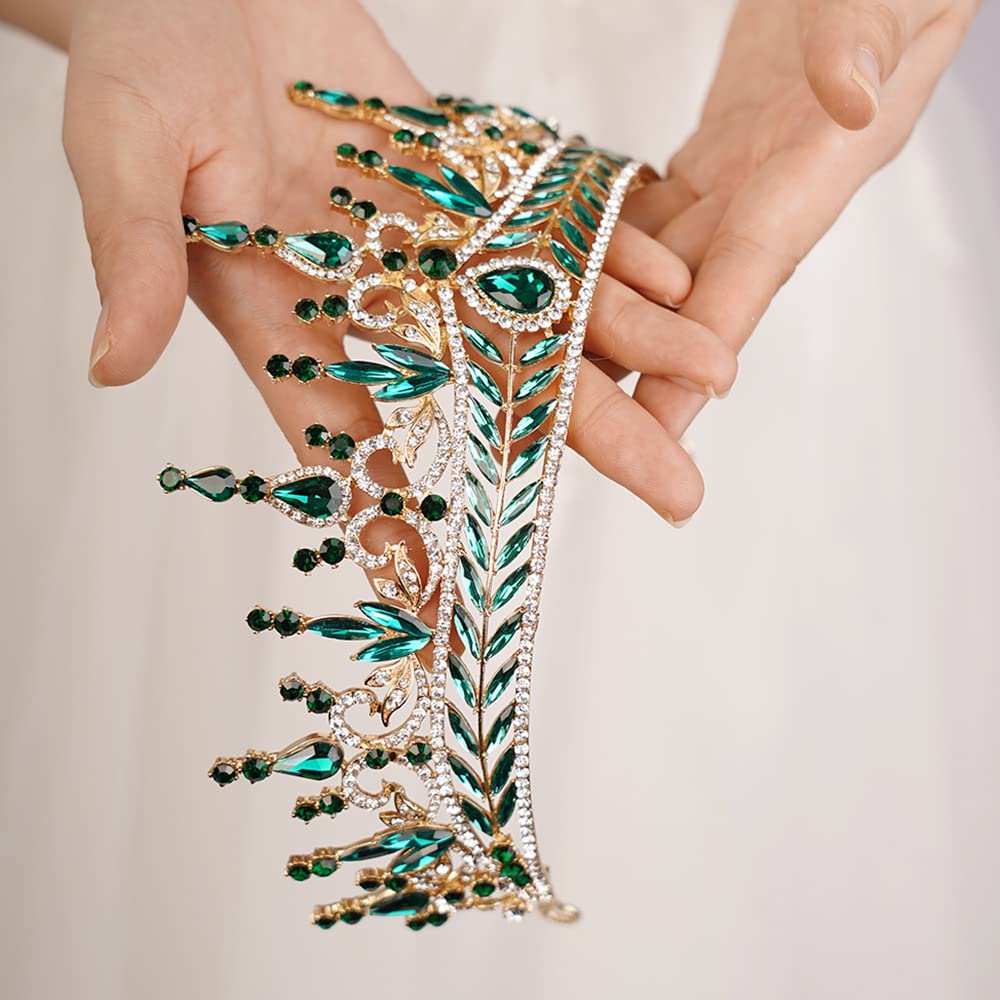 JWICOS Baroque Green Rhinestone Tiara Crown for Women - Crystal Wedding, Prom, Pageant, Birthday Party, Valentine's Costume Accessory | Elegant Princess Headpiece for Bridal, Quinceañera & Special Occasions