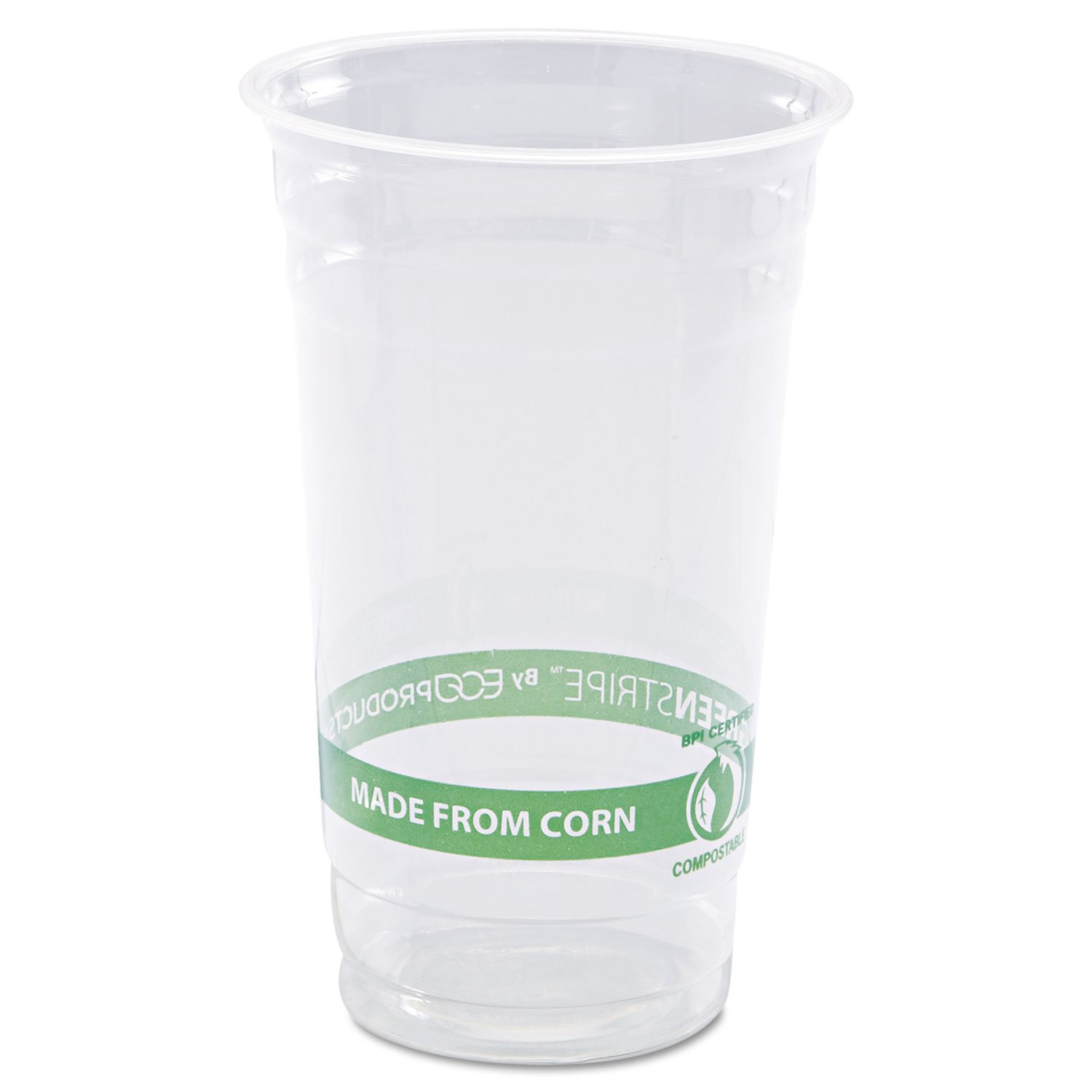 Eco-Friendly 24oz PLA Clear Cold Cups - GreenStripe Compostable Disposable Cups for Iced Coffee, Smoothies & Parties (ECPEP-CC24-GS) | Sustainable Plastic Cup Alternative