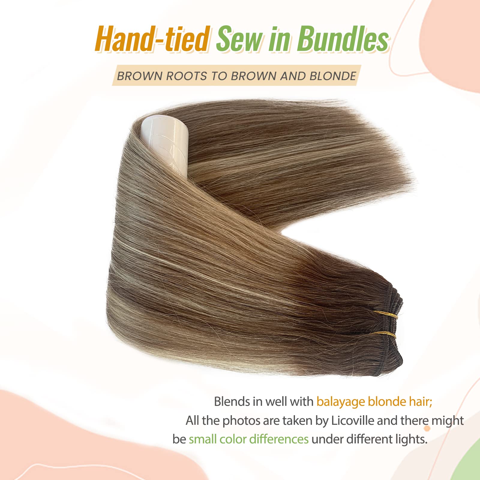 22 Inch Ombre Human Hair Extensions Bundles - 120g Chocolate Brown with Platinum Blonde Balayage Highlights | Remy Hair Weft for Sew-in | Perfect for Parties, Weddings & Daily Styling
