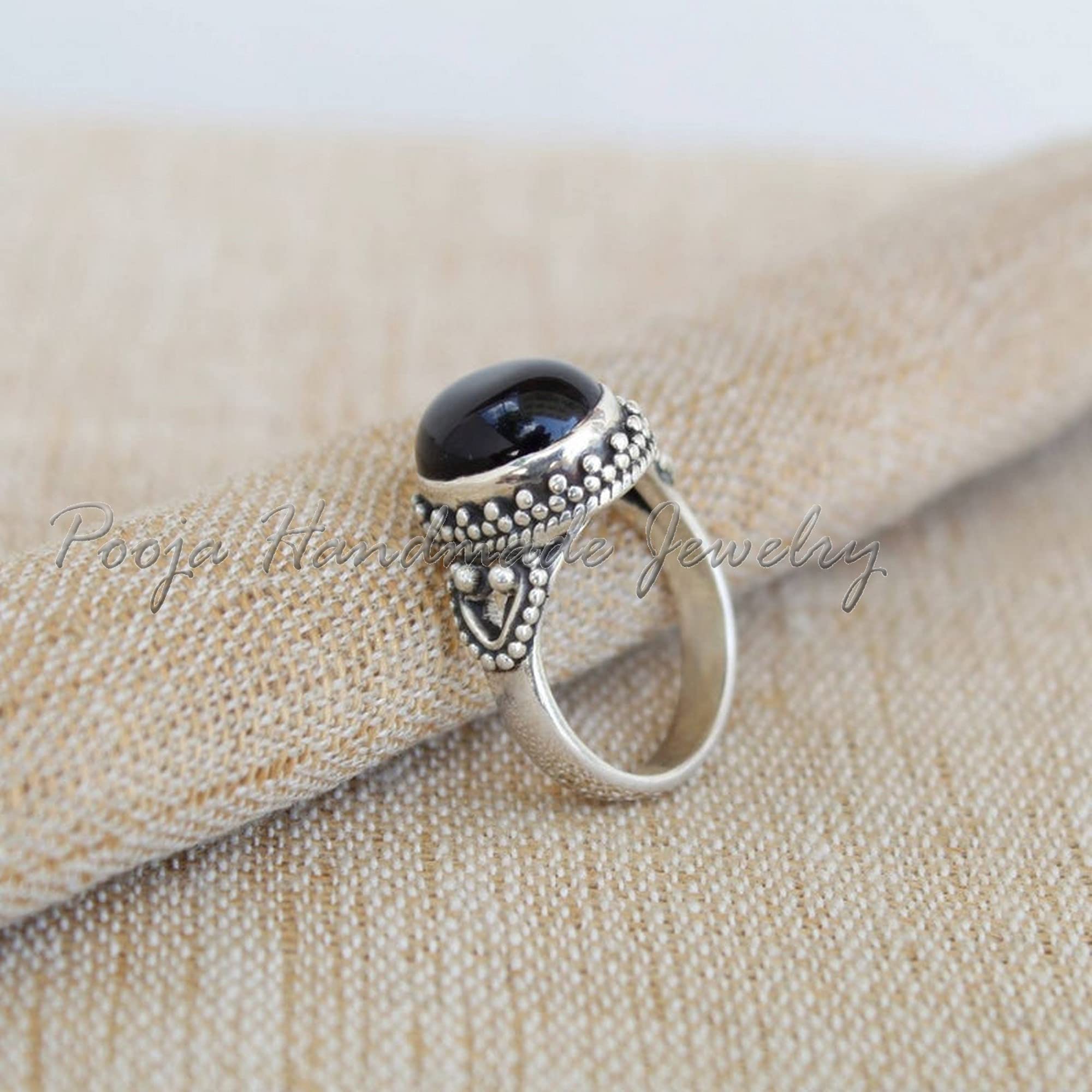 Natural Black Onyx Celtic Design Ring - 925 Sterling Silver Dainty Ring for Women | Proposal, Cocktail & Boho Jewelry | Handmade Gemstone Ring for Weddings, Parties & Everyday Wear