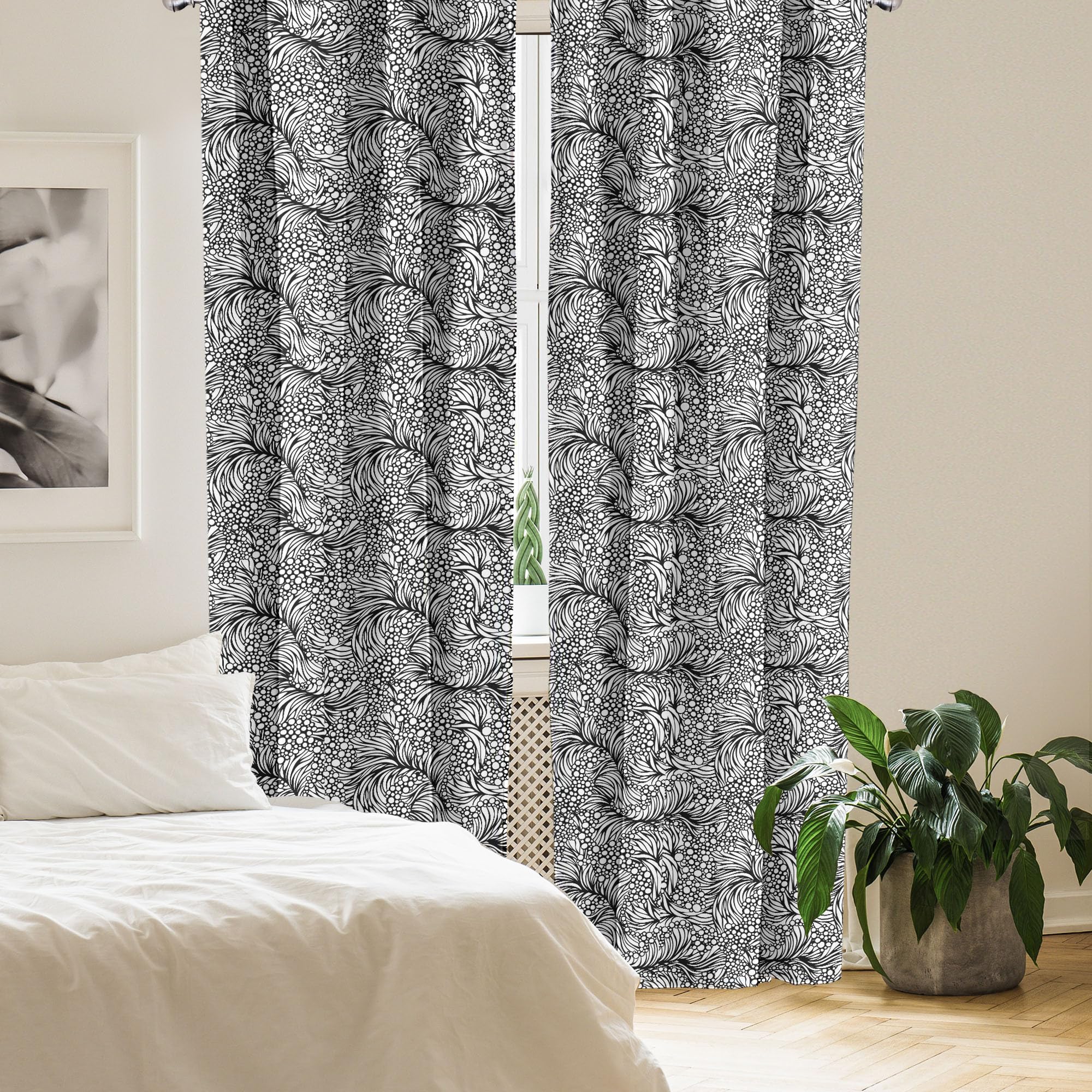 Ambesonne Black and White Window Curtains - Abstract Ocean Waves & Bubble Design, Lightweight 2-Panel Set with Rod Pocket, 28