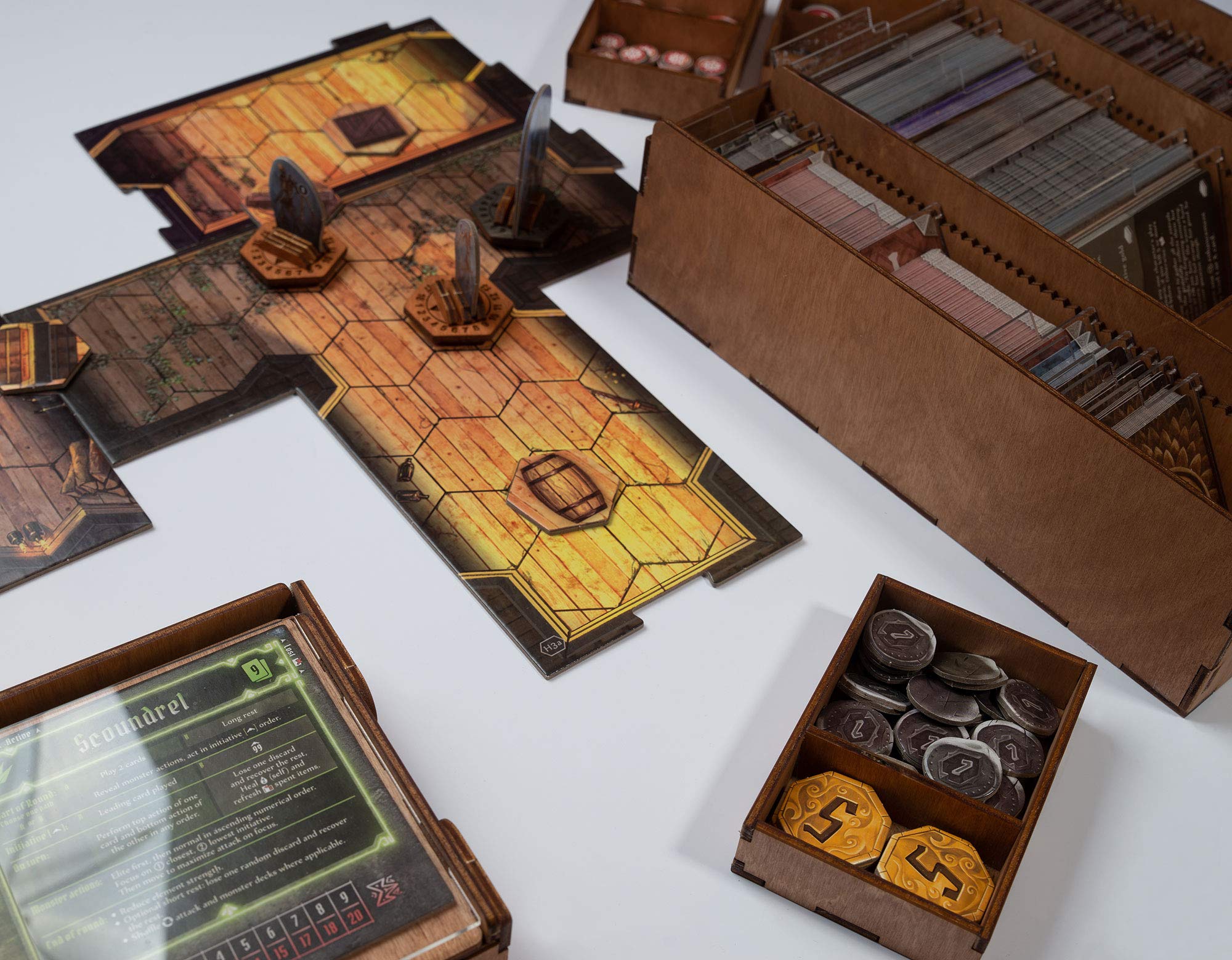 SMONEX Wooden Organizer & 4 Player Boards for Gloomhaven Board Game - Storage Box Fits All Expansions - Premium Insert for Game Organization - Perfect for Game Nights & Tabletop RPG Storage