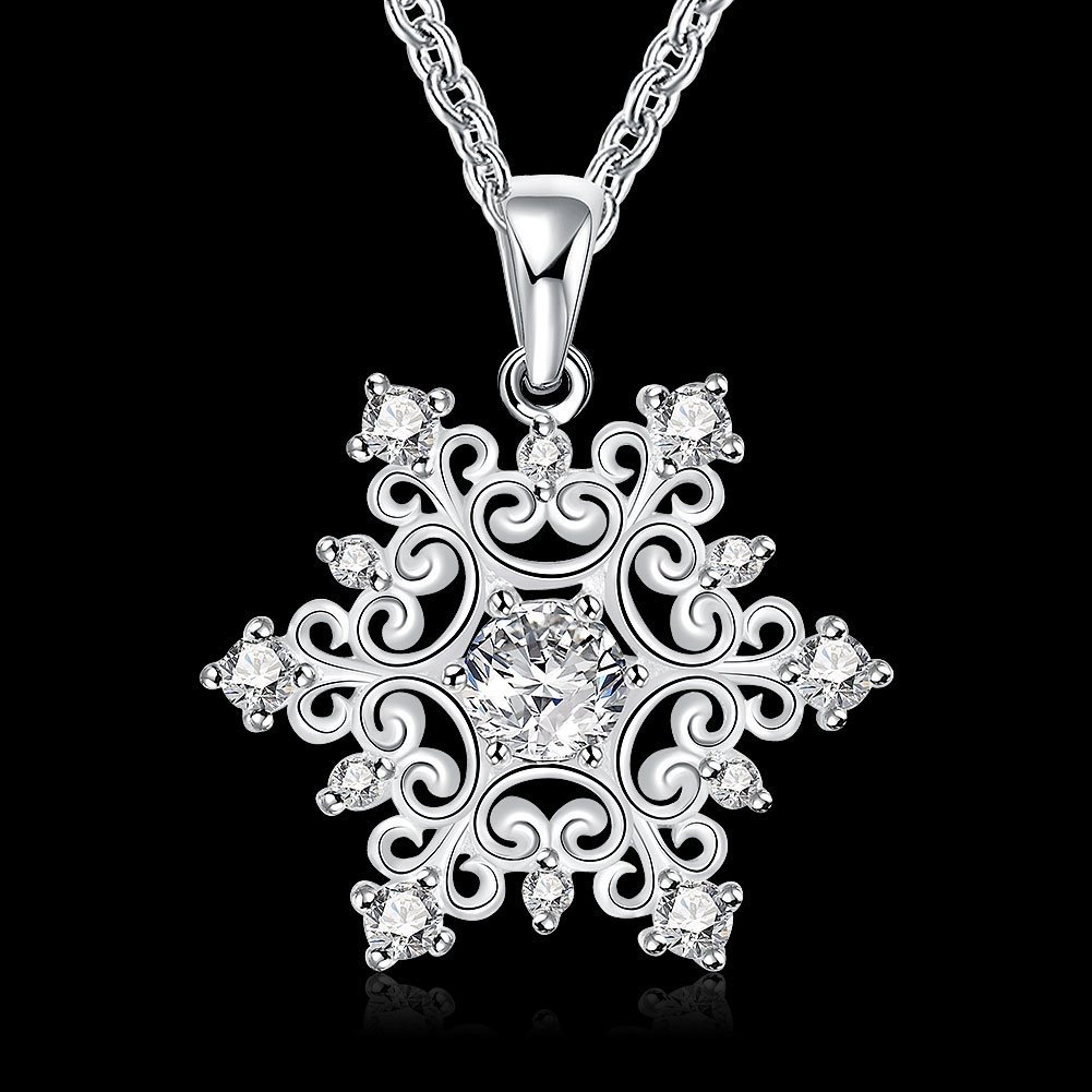 GNIMEGIL Happy Dog Snowflake Pendant Crystal Christmas Necklace for Women - Silver Cute 18