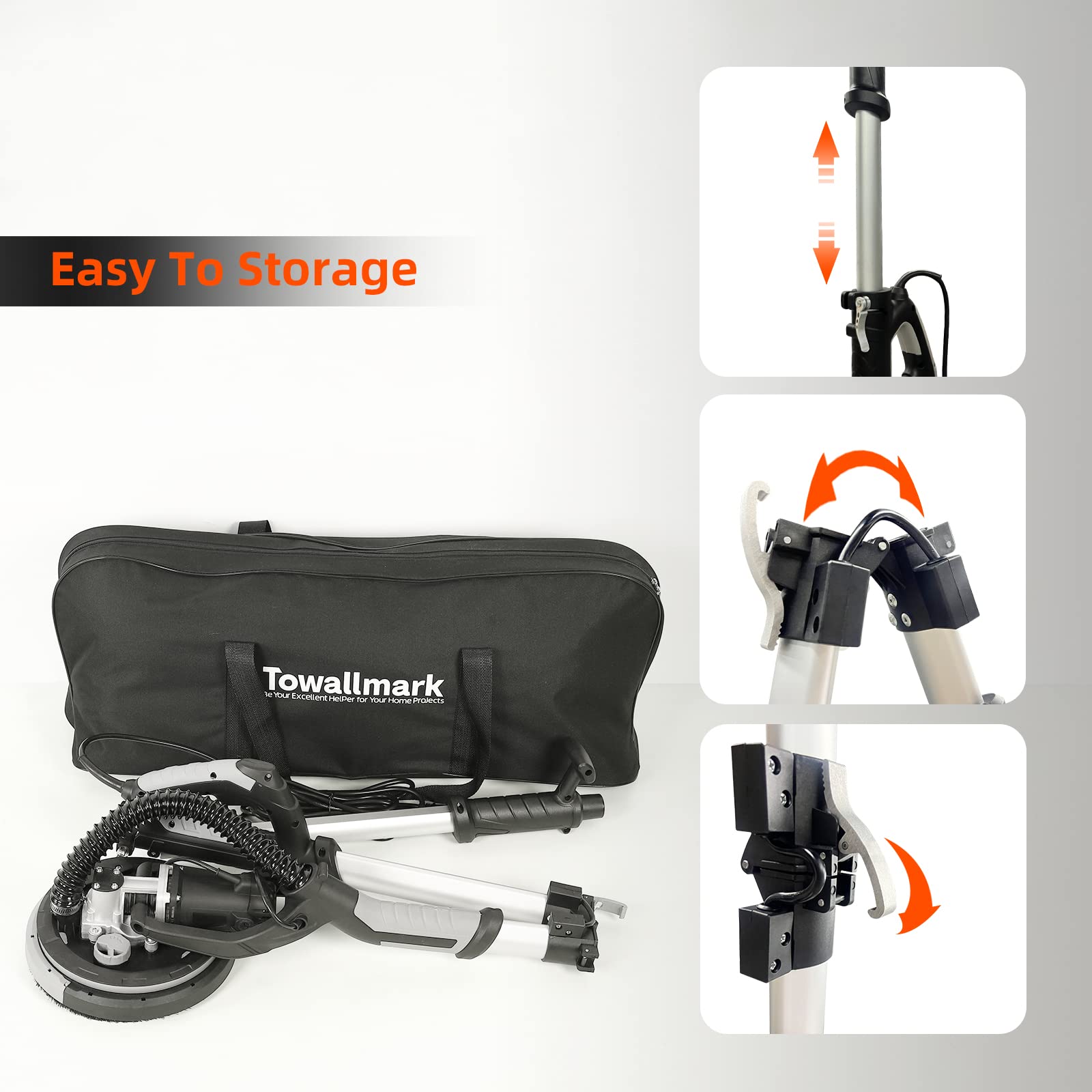750W Electric Drywall Sander with LED Light - 7 Variable Speed (900-1800 RPM) - Includes 14 Sanding Discs & Extendable Handle - 6.5A Power - Perfect for Drywall Repair, Ceiling Sanding & Home Renovation Projects