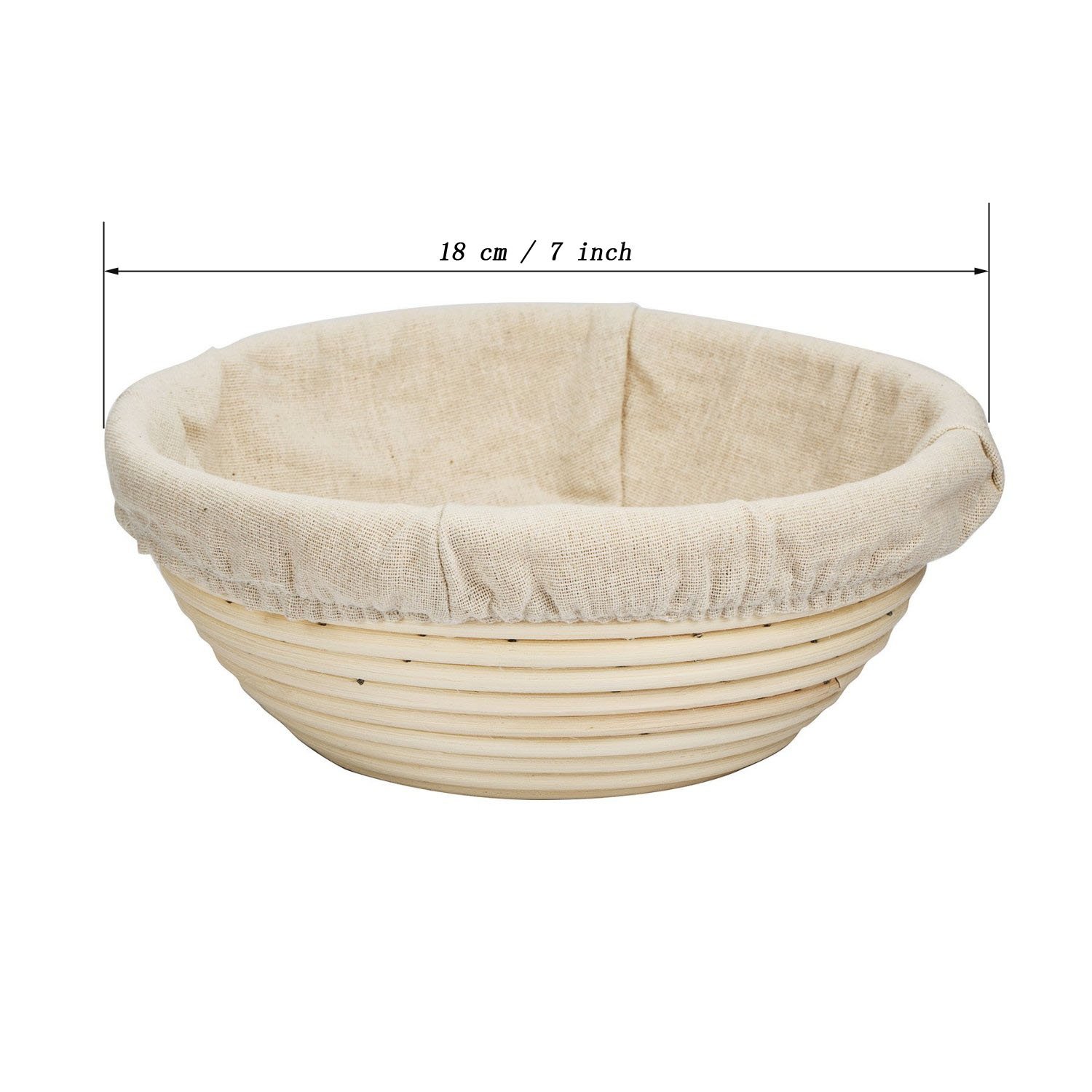 EOOCVT 7 Inch Round Banneton Bread Proofing Basket - Handmade Rattan Brotform with Linen Liner for Artisan Sourdough, French Bread (18x9cm) | Perfect for Home Baking, Bread Making & Dough Rising