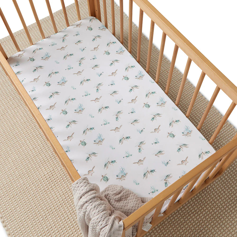 Organic Fitted Jersey Cotton Crib Sheet - Snuggle Hunny Soft Baby Bedding with Turtle Design | Perfect for Nursery, Daycare & Travel