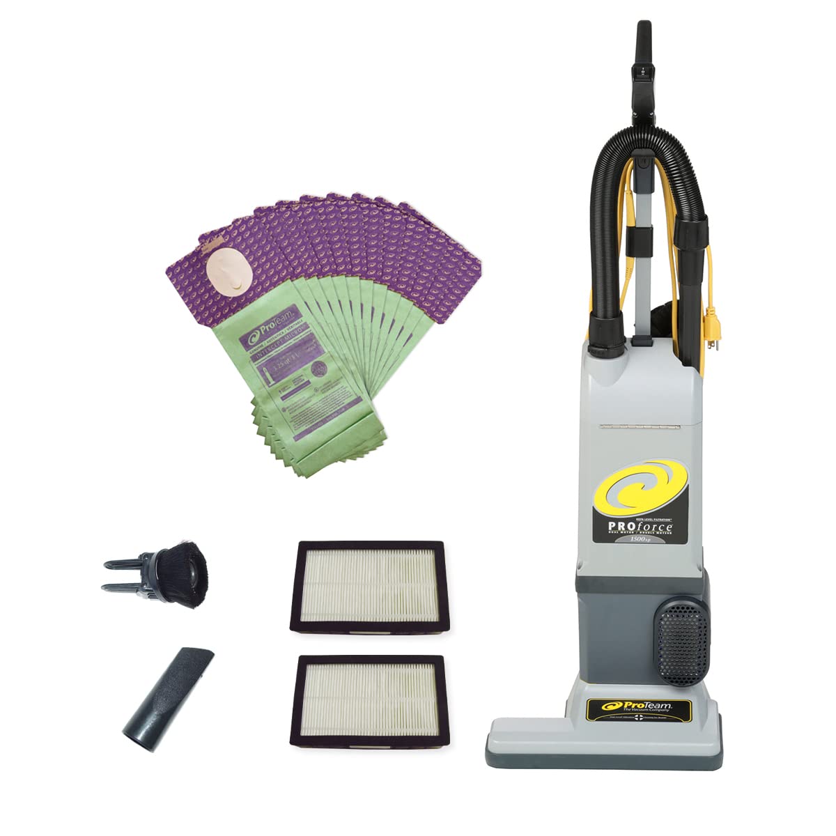 ProTeam ProForce 1500XP HEPA Vacuum Cleaner with 12 Filter Bags - Commercial Use for Offices & Carpets