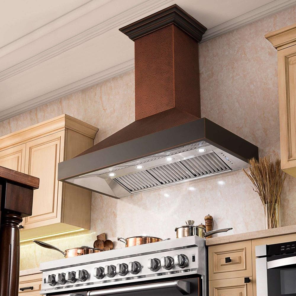 ZLINE Designer Series Wall Mount Range Hood in Hand Hammered Copper & Oil Rubbed Bronze (655 HBXXX) - Premium Kitchen Ventilation for Modern Homes & Restaurants