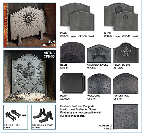 Aetna Cast Iron Fireback with Matte Black Finish - Efficient Heat Radiator for Fireplaces, Decorative Fireplace Back Panel for Cozy Home Ambiance