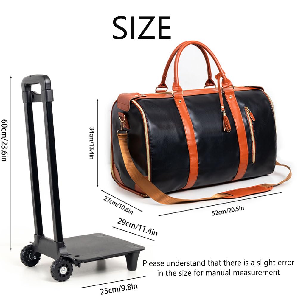 Premium Leather Travel Garment Bag for Women with Shoe Pouch - Luxe Mega Carry-On Bag for Business Trips & Vacations (Black Brown) | Ideal for Air Travel, Weekend Getaways & Formal Events