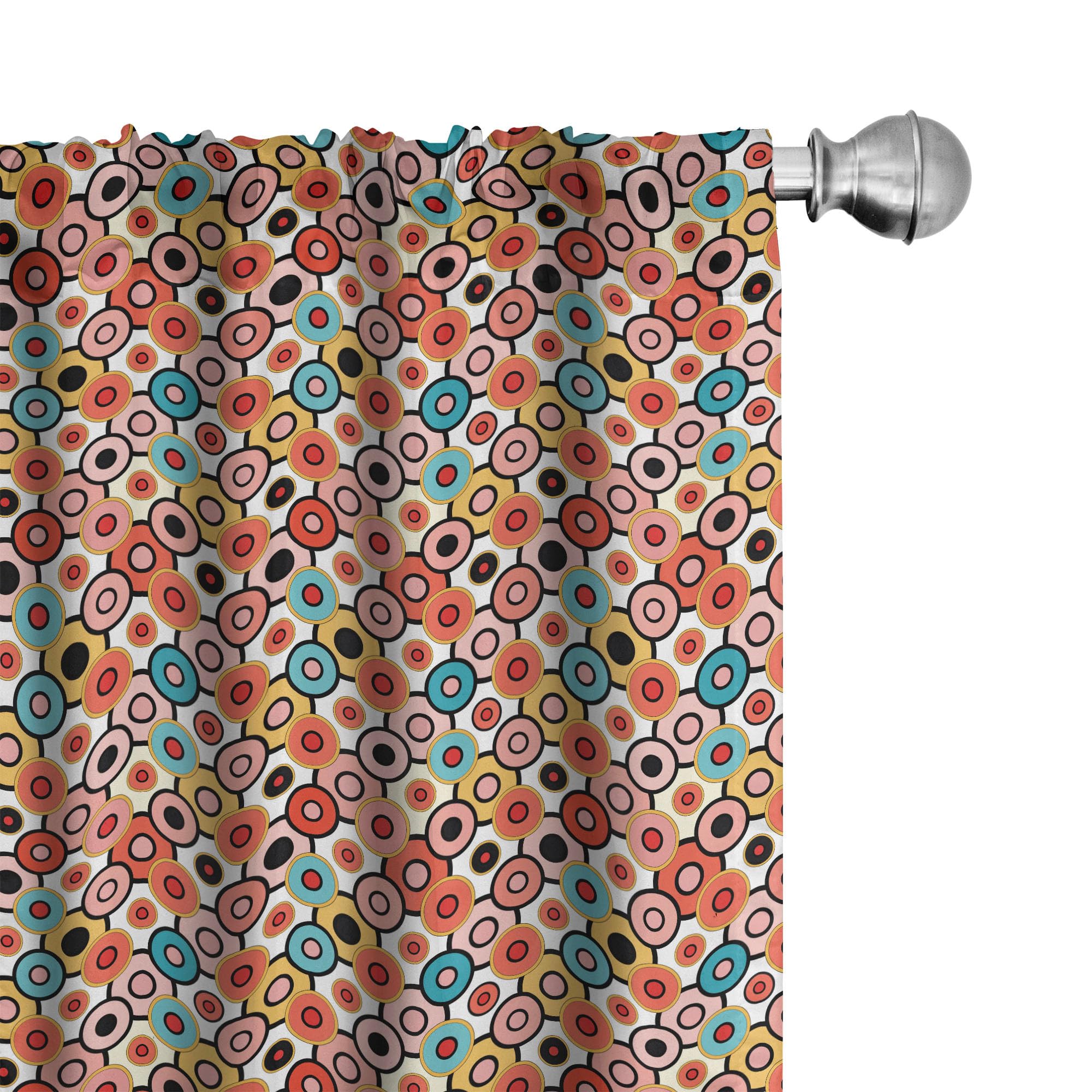 Vintage Psychedelic Window Curtains Set of 2 - Colorful Nested Circles & Bubbles Pattern, Lightweight Decor with Rod Pocket, 28
