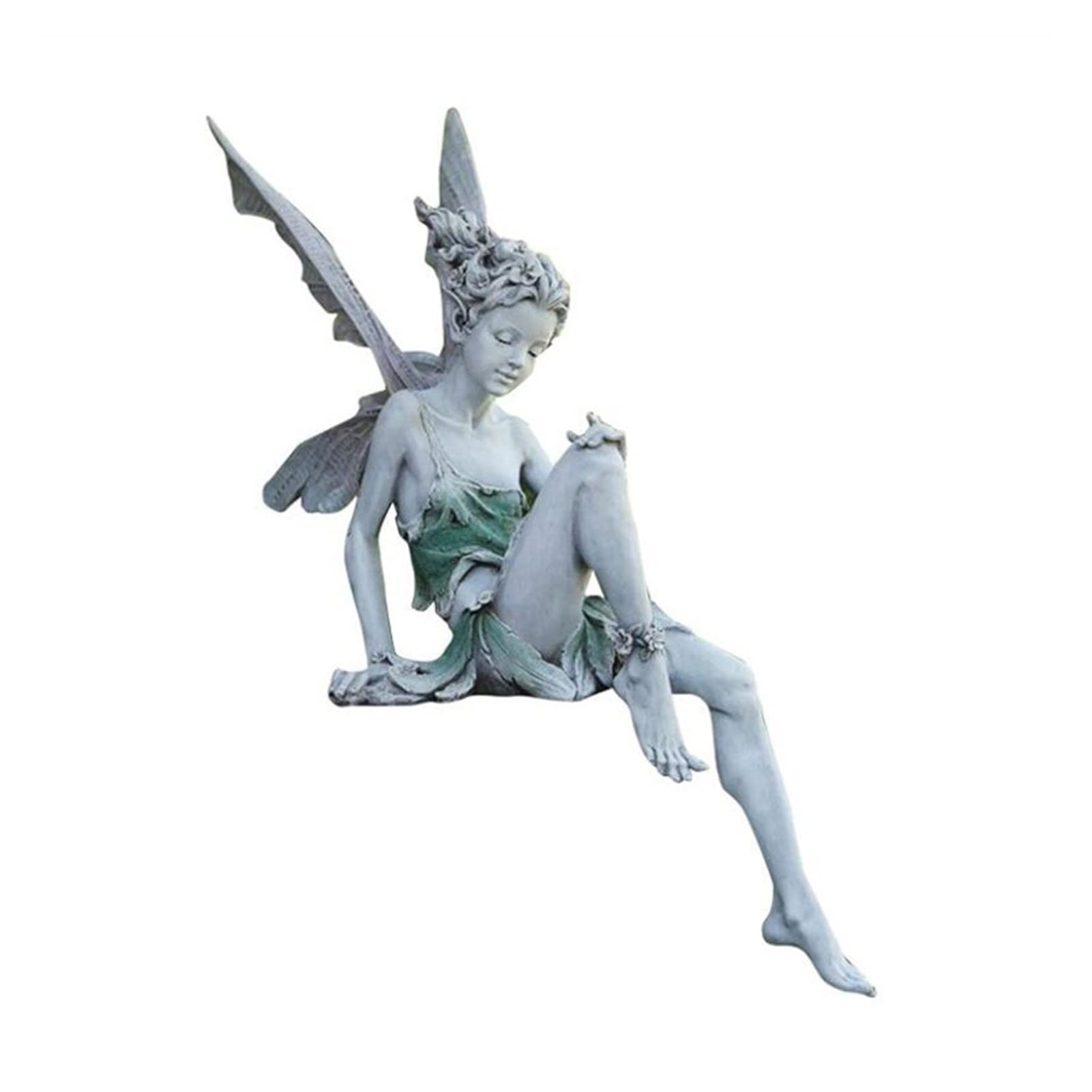 Elegant Black Resin Garden Sculpture - Flower Fairy Bending Sitting Statue for Outdoor Garden Decor, Yard Art & Patio Ornament | Perfect for Flower Beds, Lawn Decorations & Backyard Landscaping