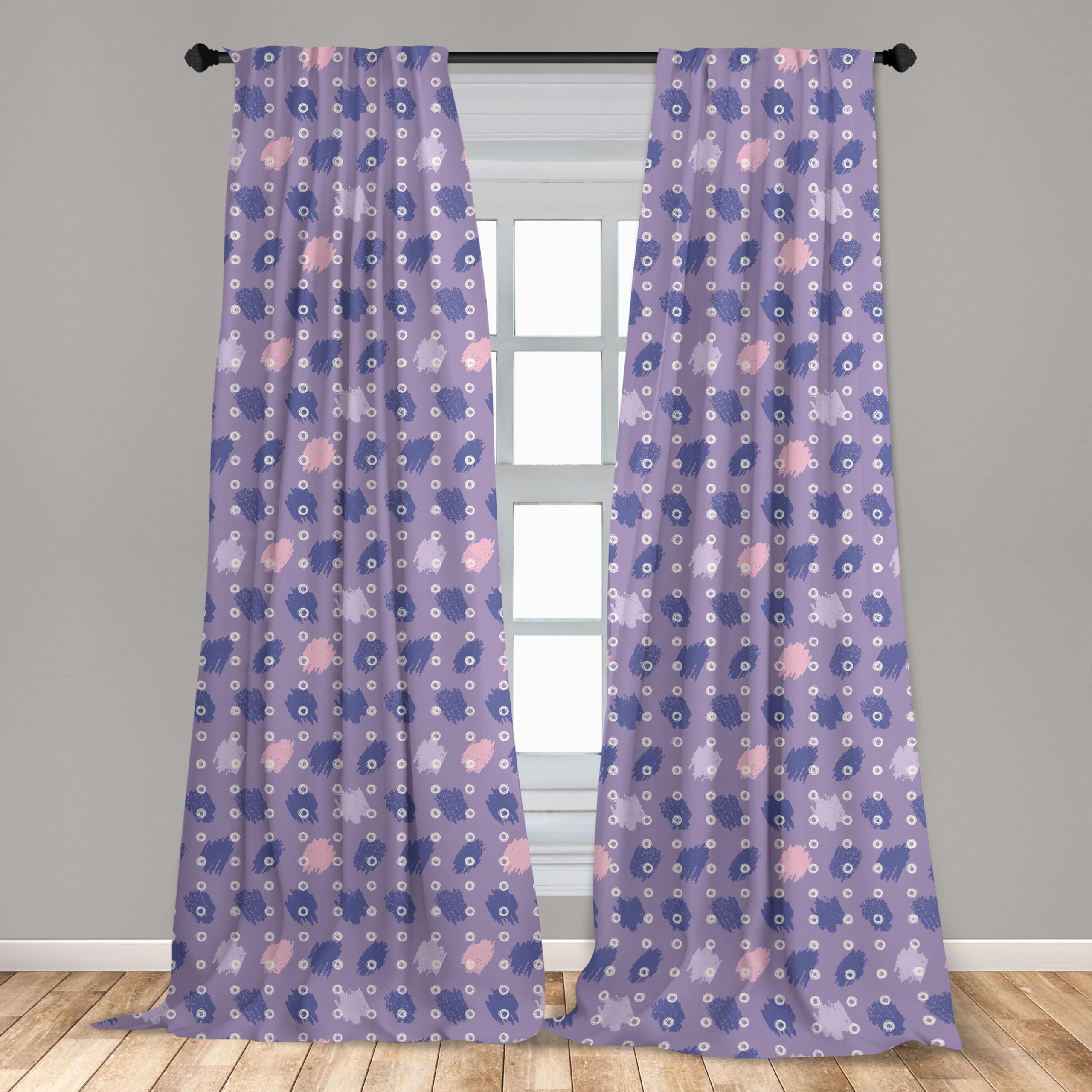 Ambesonne Modern Paintbrush Window Curtains - Violet & Blue Lilac Abstract Design, Lightweight Rod Pocket Drapes 2-Panel Set (28x84 Inches) for Living Room, Bedroom & Home Decor