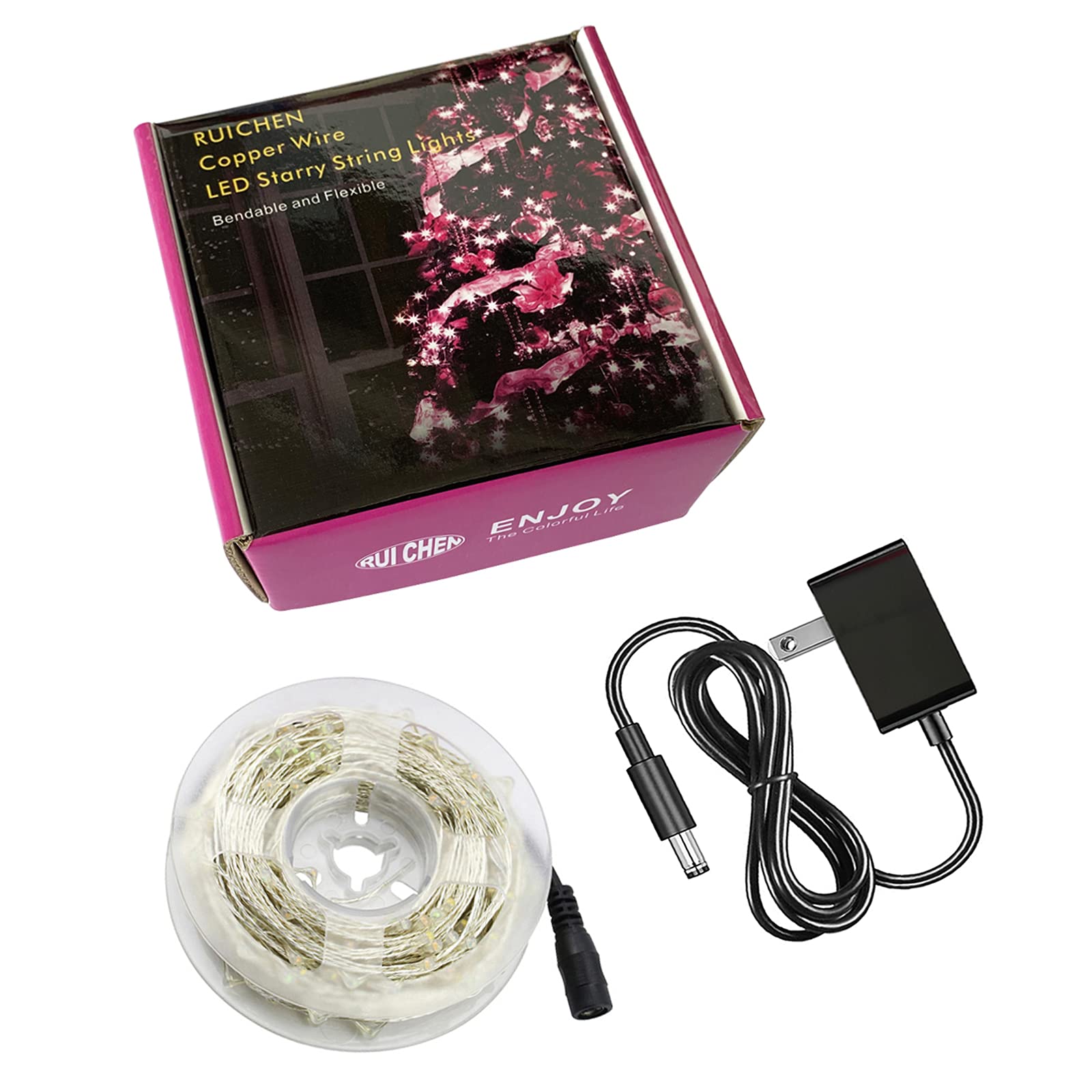 RUICHEN 33 Ft 100 LED Silver Wire Fairy Lights with Spool - Plug in Indoor/Outdoor String Lights for Bedroom, Wedding, Party & Garden Decor