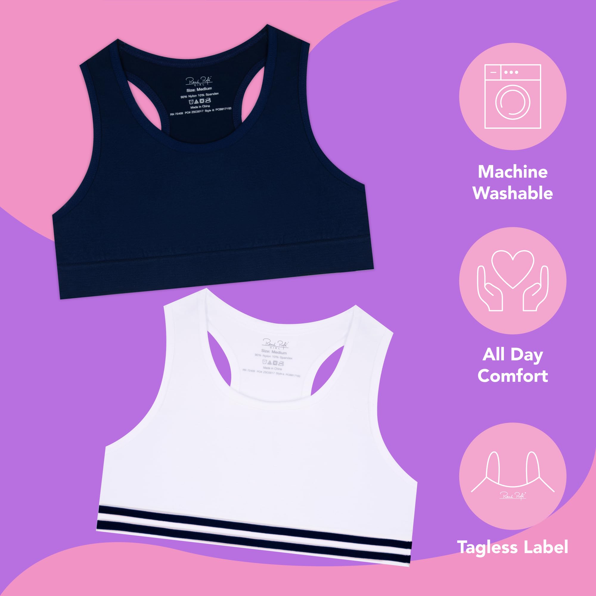 2-Pack Girls Seamless Racerback Sports Bras - Soft Comfort Workout Bras for Active Girls - Perfect for Yoga, Running & Gym Training