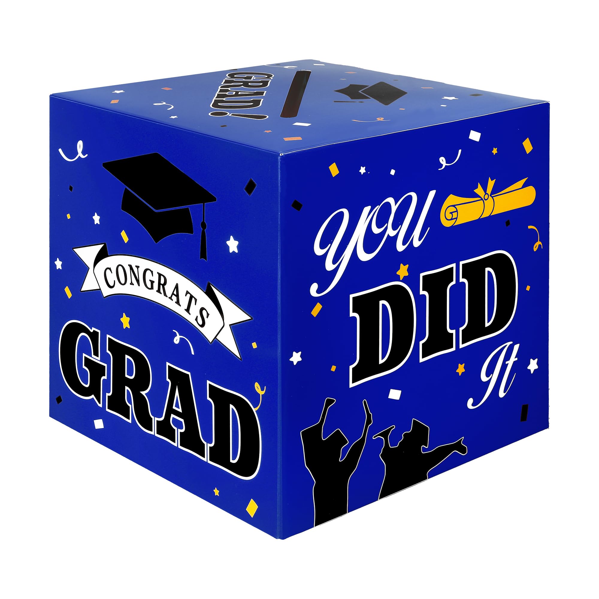 2025 Graduation Card Box - Foldable Congrats Grad Card Holder & Gift Box | Blue Graduation Party Decorations for Class of 2025 | Perfect for Graduation Parties, Open House Events & School Celebrations